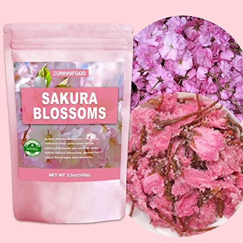 Zunhai Food Edible Salted Sakura Blossoms, Premium Pickled Sakura Cherry Blossoms, 3.5oz(100g)
