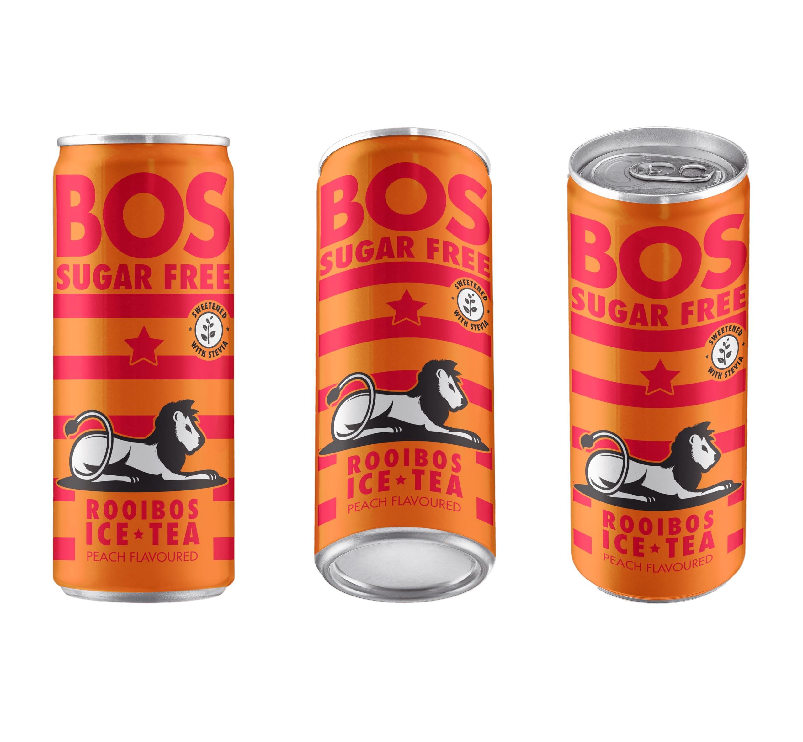BOS BOS Rooibos Iced Tea Sugar Free Peach | 24x (6x 10.1 oz Cans) | Organic, Caffeine Free, Naturally Sweet, Antioxidant-Rich, Herbal, Red Rooibos Tea | From South Africa