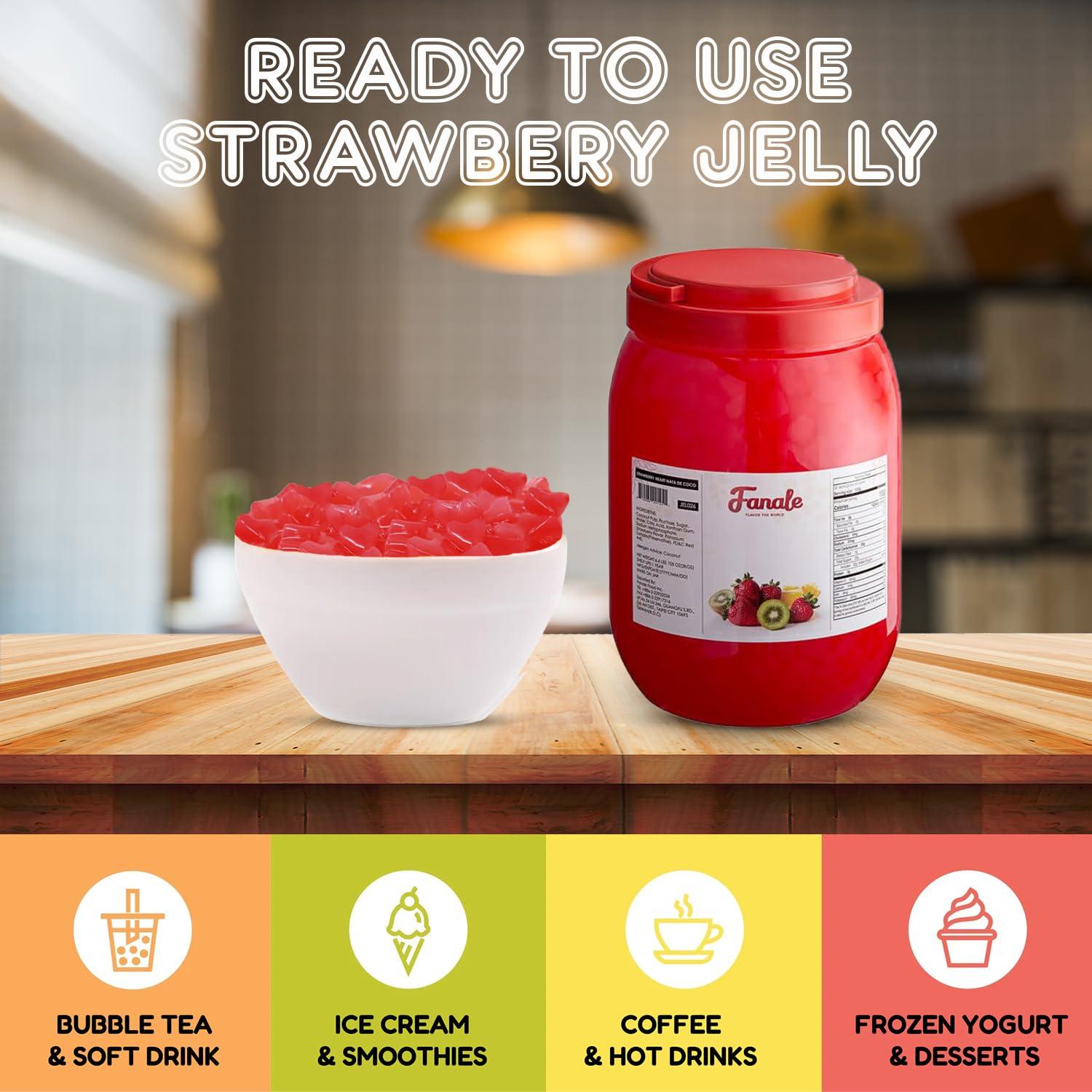 Fanale Fanale Coconut Jelly Topping nata de coco for Boba Tea | Ice Cream | Yogurt | Smoothie | Milk Tea | Desserts Strawberry Heart Shaped, 6.6 pound (Pack of 4) | JEL026-CS