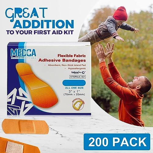 MEDca Flexible Fabric Bandages - Flex Fabric Adhesive Bandages Finger-Tip Bandages Knuckles andThumb Bandages for Finger Careand to Protect Wounds from Infection - (200 Count)