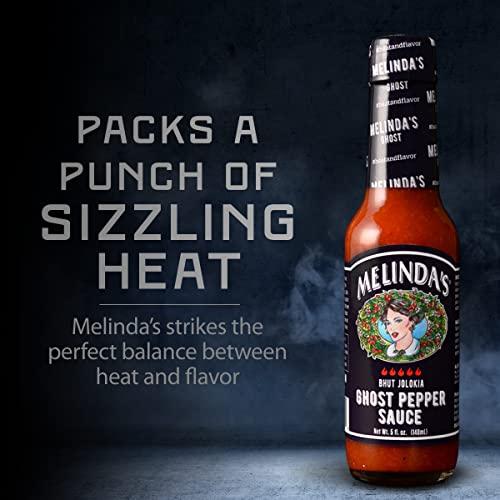 Melinda's Melinda’s Ghost Pepper Hot Sauce - Gourmet Extra Spicy Hot Sauce - Made with Fresh Ingredients, Ghost Peppers (Bhut Jolokia), Habanero Pepper, Carrot, Garlic, Lime Juice - 5oz, 4 Pack