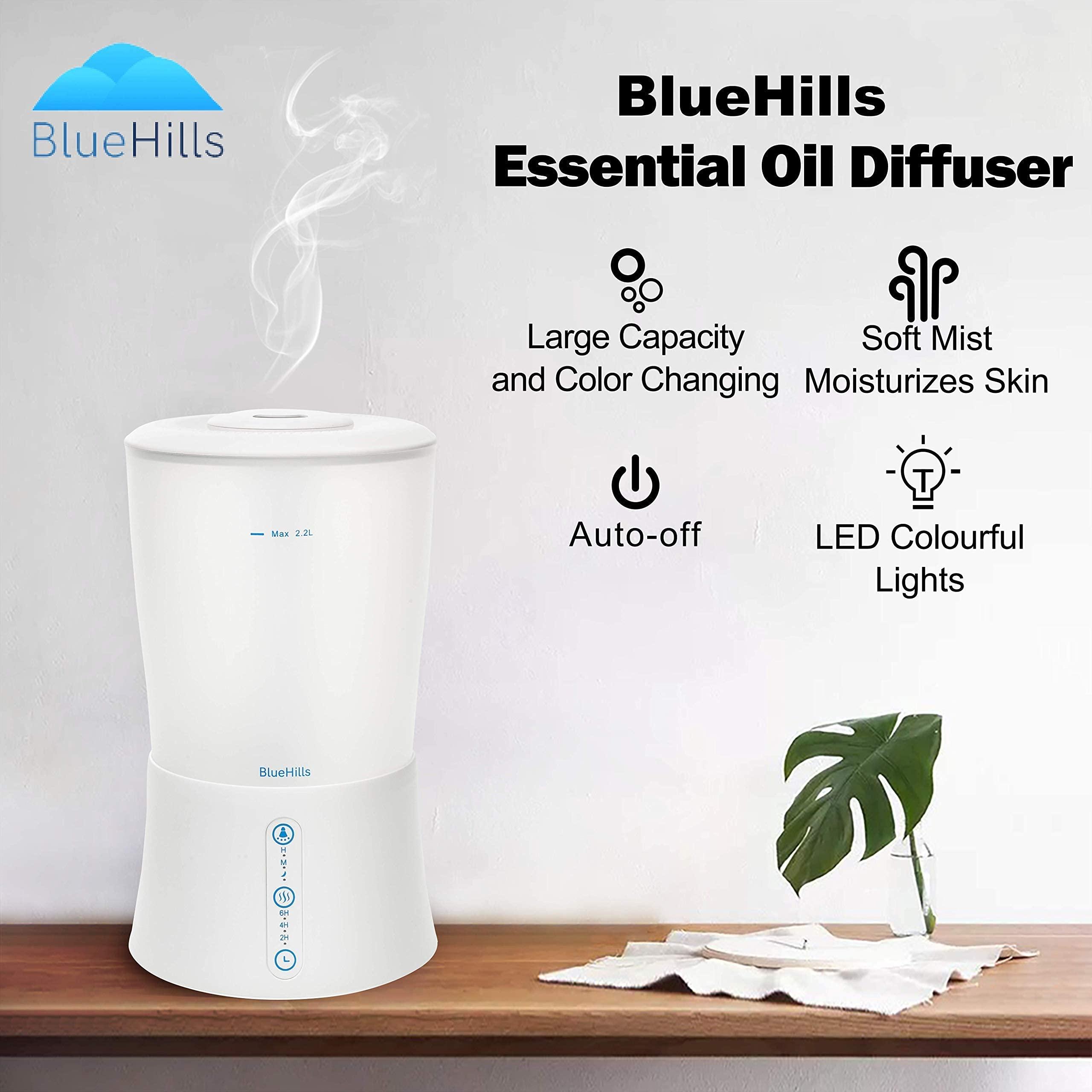 BlueHills BlueHills Premium 2000 Ml Set of 2 Large Essential Oils Diffusers for Large Rooms Big Capacity Models Adjustable Cool Mist Great Gift – Value Pack of 2 White