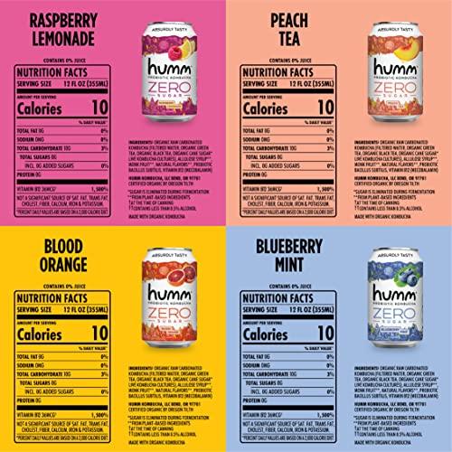 Humm Humm Probiotic Kombucha Zero Sugar Variety Pack - No Refrigeration Needed, Keto Friendly, Organic, Vegan, Gluten Free - 12oz Cans (16 Pack)
