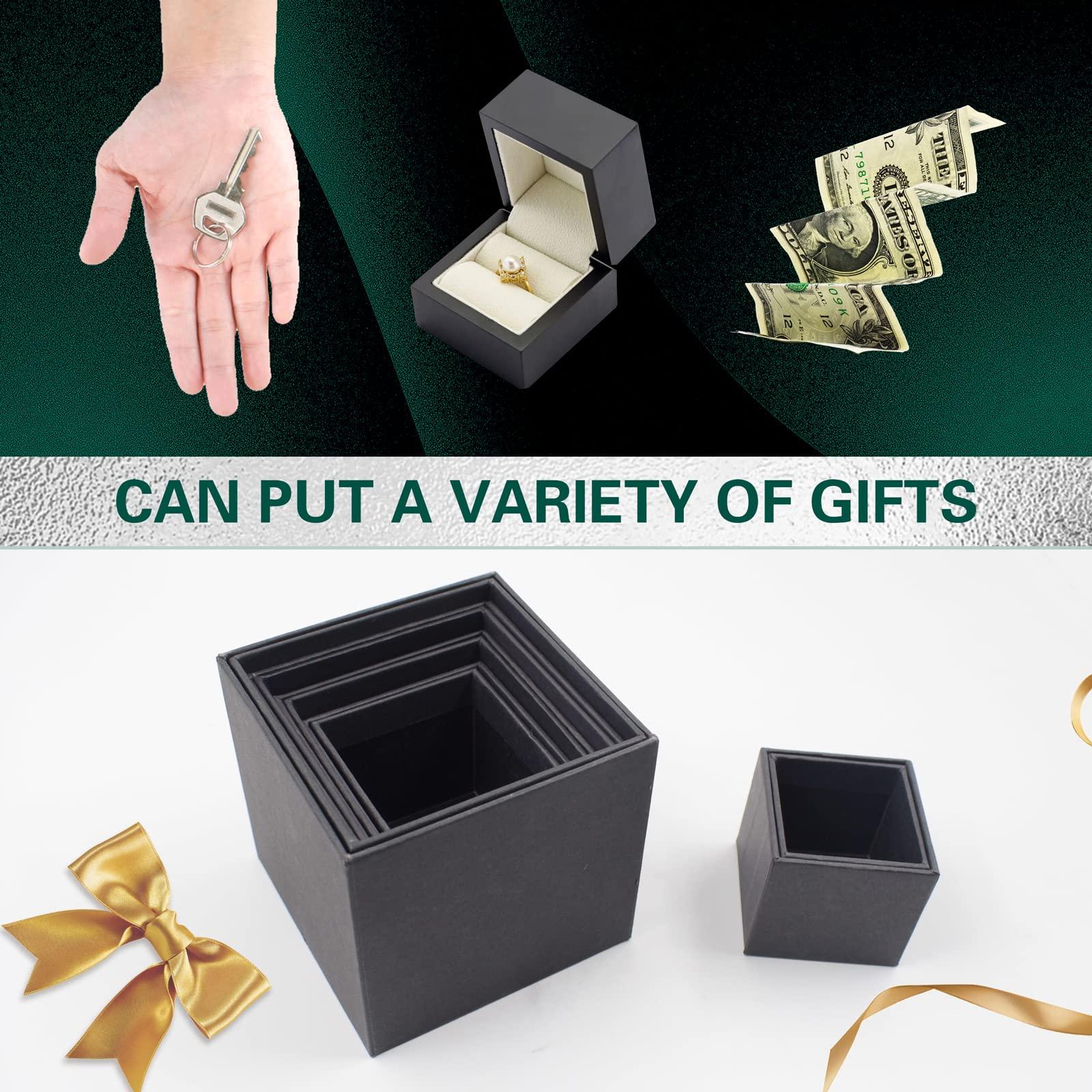 KeaJuidy KeaJuidy Nesting Gift Boxes Set Prank Gift Wrap Boxes Up and Bottom Cover Surprise Box Small Square Kraft paper Boxes Box Inside a Box Gift Set for Christmas Halloween Birthday (1.7-3.5 Inch), Black