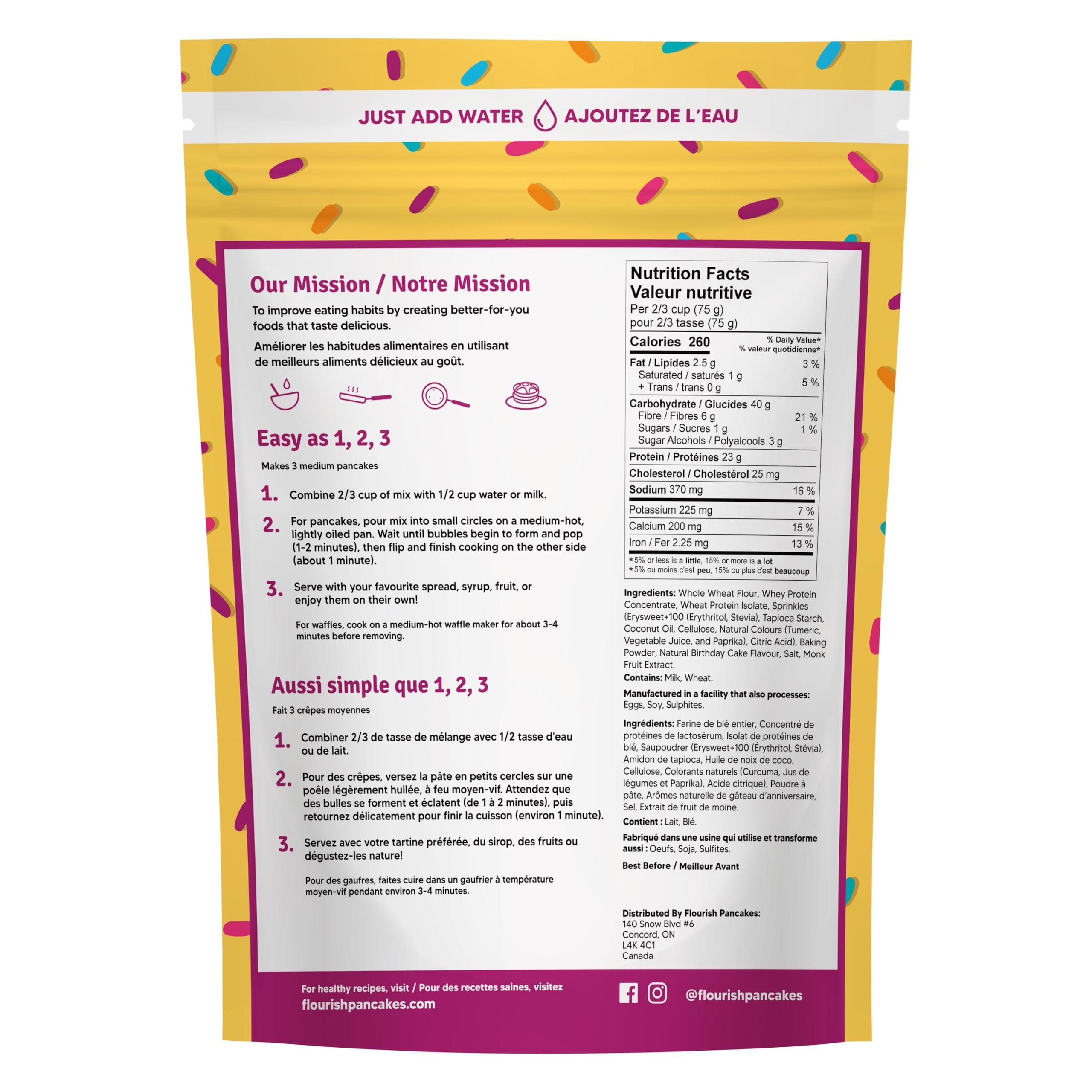 Flourish Flourish - Protein Pancake & Waffle Mix, Whey Protein Isolate & Flax Seed, Non-GMO, No Added Sugar, Superfood, High Protein & Fiber, Just Add Water - Birthday Cake, 16oz