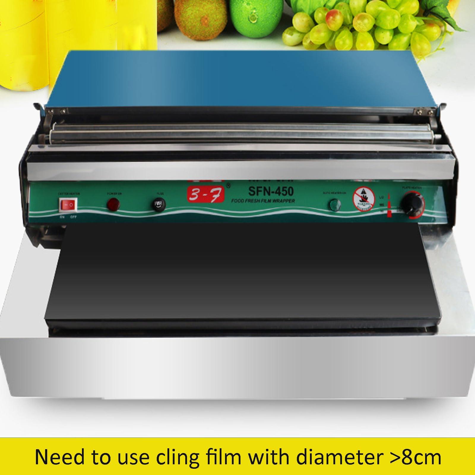 nLn Hope Commercial Film Wrapper Hand Wrapping Machine with 2 Roll 12Inch x 1312Feet PVC Plastic Cling Wrap Film for Packing and Storing Food, Reusable with Slide Cutter (SFN-450+2 Roll Cling Wrap)