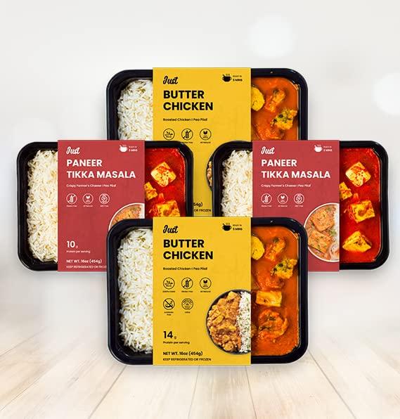Quicklly Ready To Eat Indian Meal Special - Butter Chicken & Paneer Tikka Masala - Gluten Free - (Butter Chicken - 2 Packs & Paneer Tikka Masala - 2 Packs) - Pack of 4