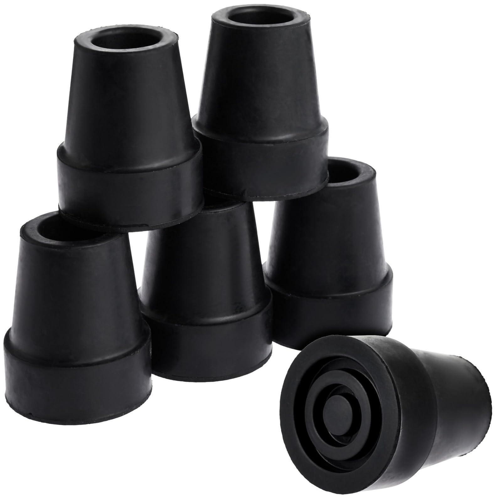 Wellbrite 6 Pack Replacement Rubber Cane Tips for Canes, Walking Sticks, Walkers (Black, 3/4 Inch Tip)