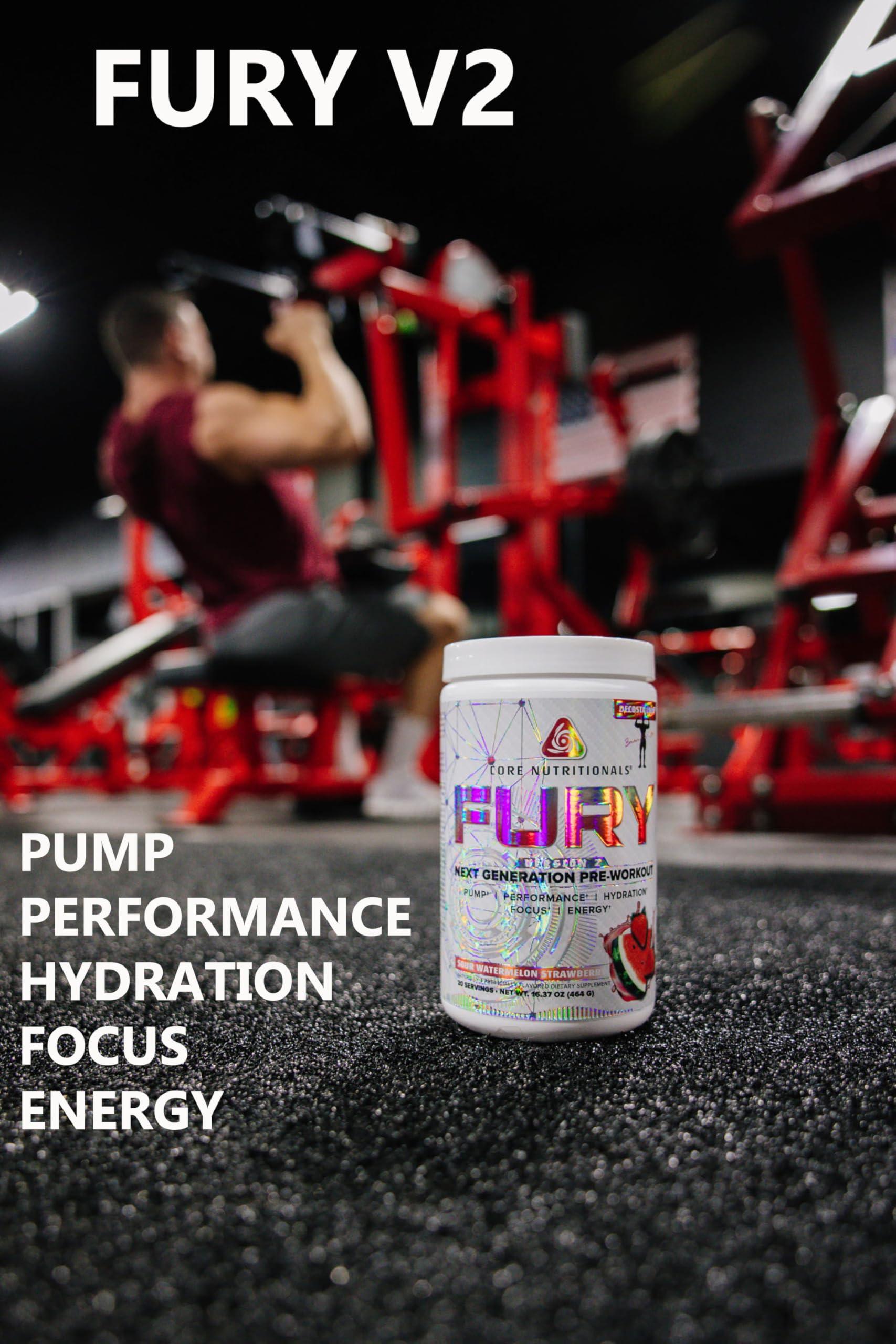 Core Nutritionals Core Nutritionals Fury V2: Pre-Workout Powder to Maximize Performance in The Gym W/Zum-XR Caffeine, L-CItruline, and Alpha GPC (40 Scoops) (Fun Sweets Blue Raspberry)