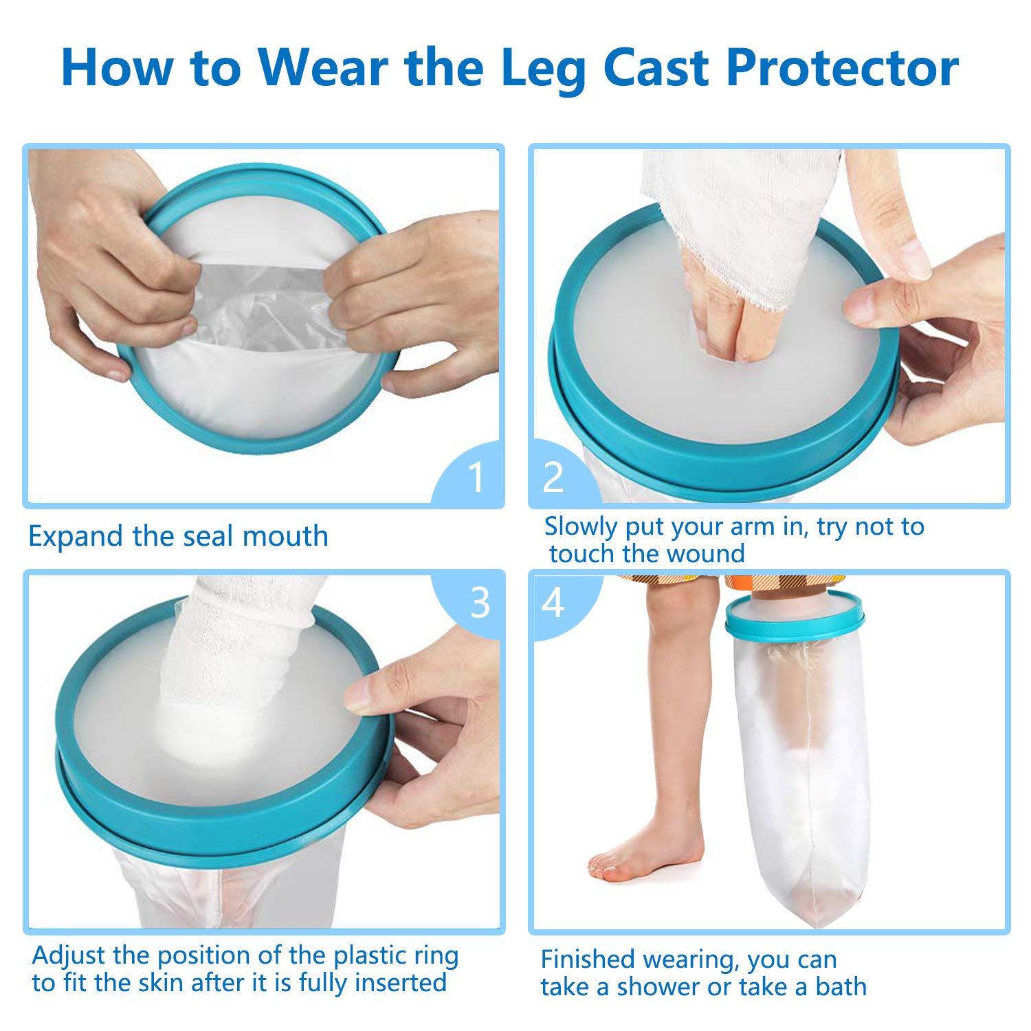 Clheatky Kids Leg Cast Cover Waterproof Leg Cast Cover for Shower Bath Watertight Plastic Protection Keep Bandage Dry, Reusable Foot Cast Protector for Leg, Knee, Foot, Ankle Wound17.5inch)