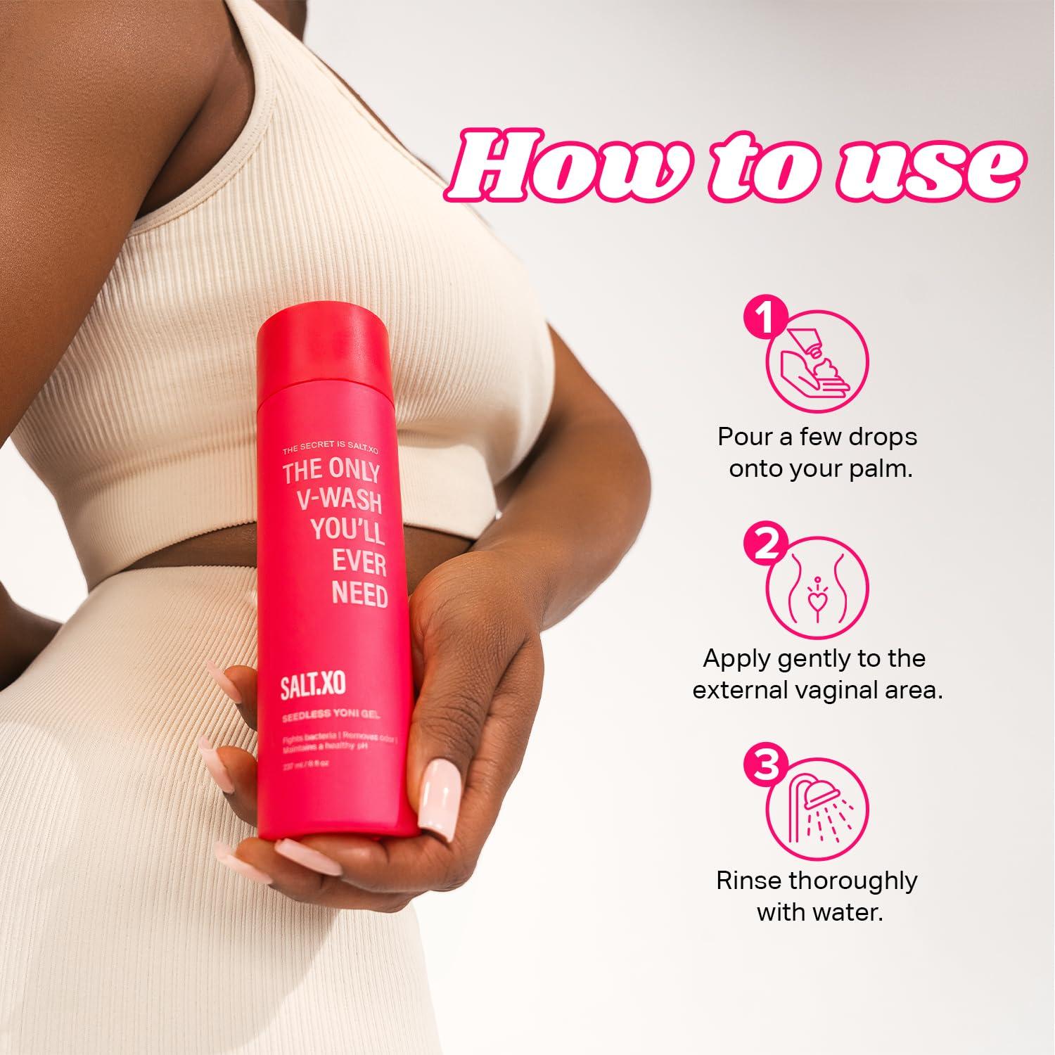 SALT.XO SALT.XO Seedless Yoni Gel Wash, Feminine Wash with Refreshing Cucumber and Aloe Vera, Organic Intimate Care Gel for Women, pH Balance V Wash Cruelty-Free, Feminine Hygiene Products (8 Fl Oz)