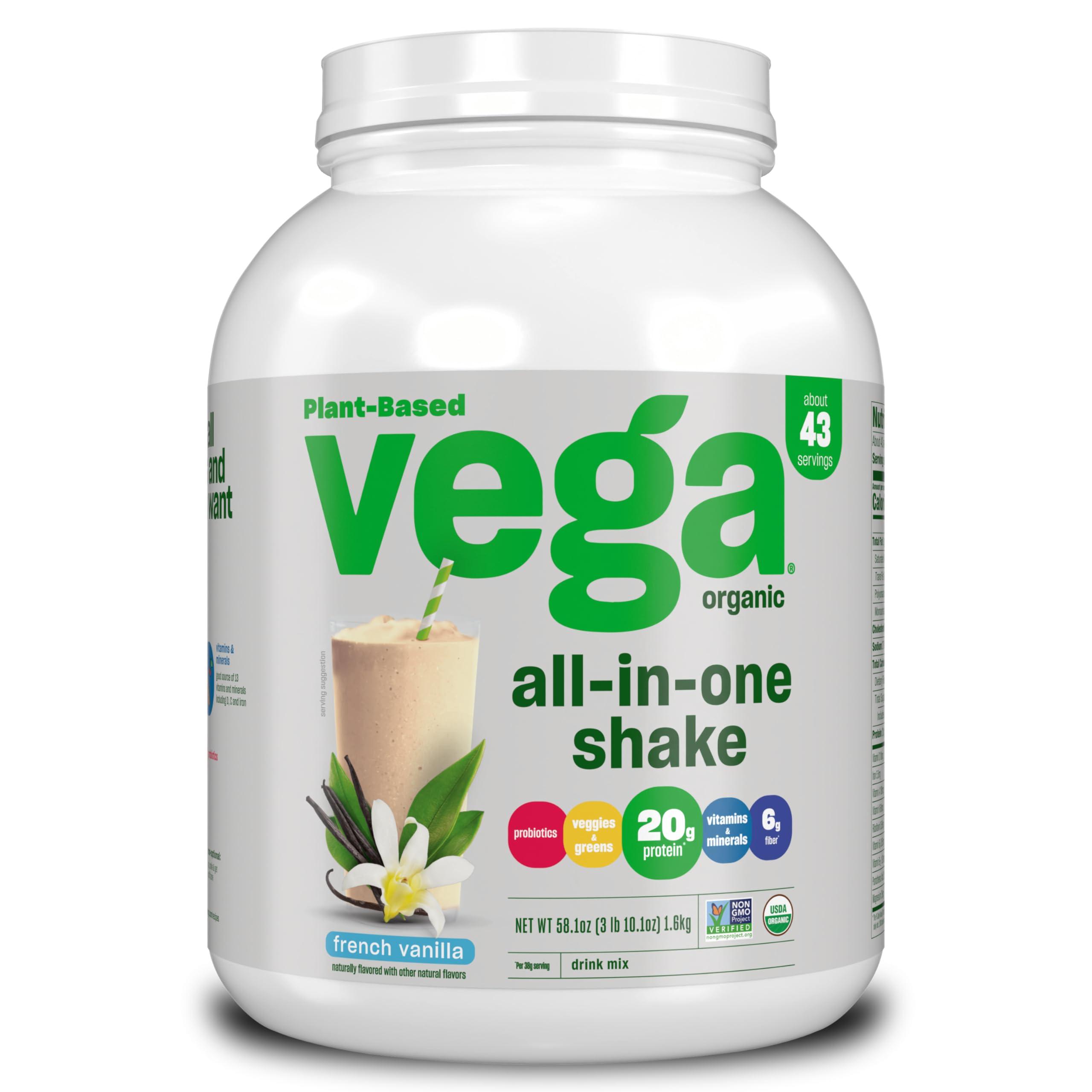 Vega Vega Organic All-in-One Vegan Protein Powder, Chocolate - Superfood Ingredients, Vitamins & Sport Premium Vegan Protein Powder Chocolate(45 Servings) 30g Plant Based Protein,5g BCAAs