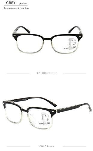 LEE BOYA LBAYOHO Progressive Multifocus Reading Glasses Women Men Blue Light Blocking Readers for Clear Lens, 100% UV Protection, No Line Multifocal Readers with Spring Hinge, Grey 3.0