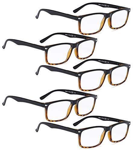 LUR READING GLASSES 5 pairs Men's Fashion Readers Include Reading Sunglasses (Black Amber, 0.50)