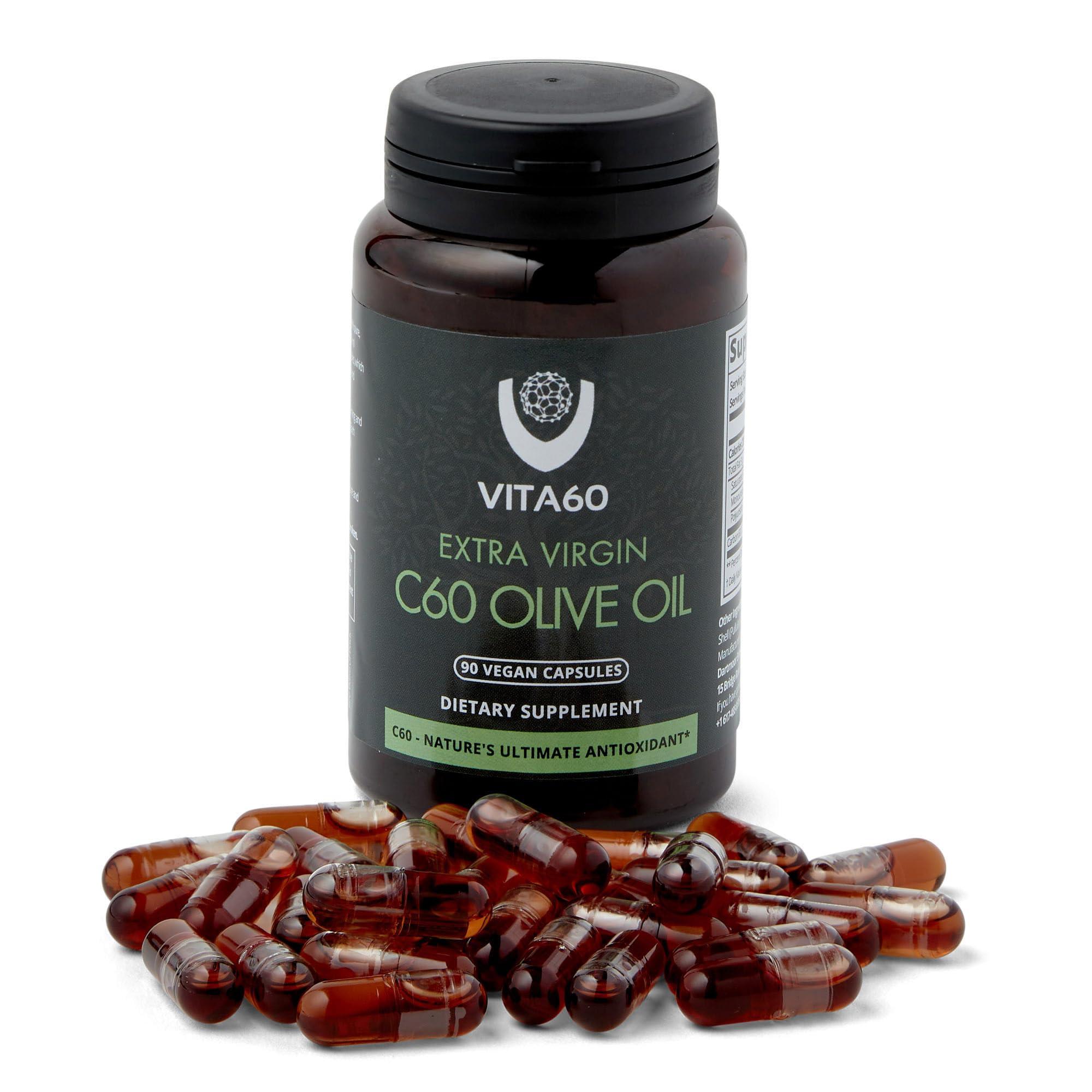 VITA60 VITA60 C60 Oil Capsules | Age-Defying Vitality and Antioxidant Support | 99.99% Pure Solvent Free C60 | Organic Oil | Vegan Friendly | Superior Customer Service (Olive Oil)