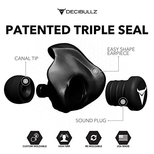Decibullz Decibullz - Custom Molded Earplugs, 31dB Highest NRR, Comfortable Hearing Protection for Shooting, Travel, Swimming, Work and Concerts (Black)