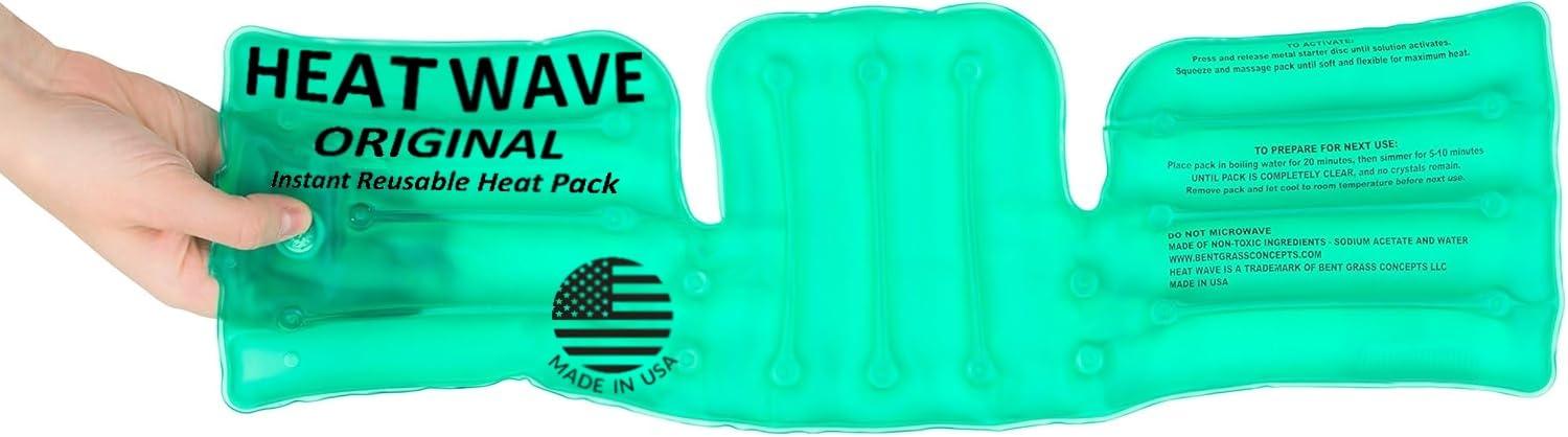 Heat Wave Made in USA: Heat Wave Instant Reusable Heat Packs- Back/Shoulder/Neck (6 x 18”), Reusable Heat Pack for Muscle Aches, Pain Relief, Click Heat
