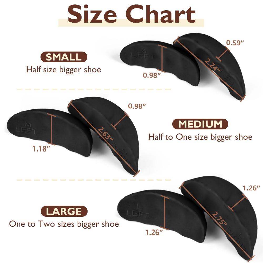 Dr.Foot Dr.Foot Shoe Filler Inserts for Loose Shoe, Toe Filler Cushion Inserts for Shoe Too Big, Big Shoe Fillers Make Shoes Fit for Casual Sports High Heels Boots (Medium: Half to One Size Bigger, Black)