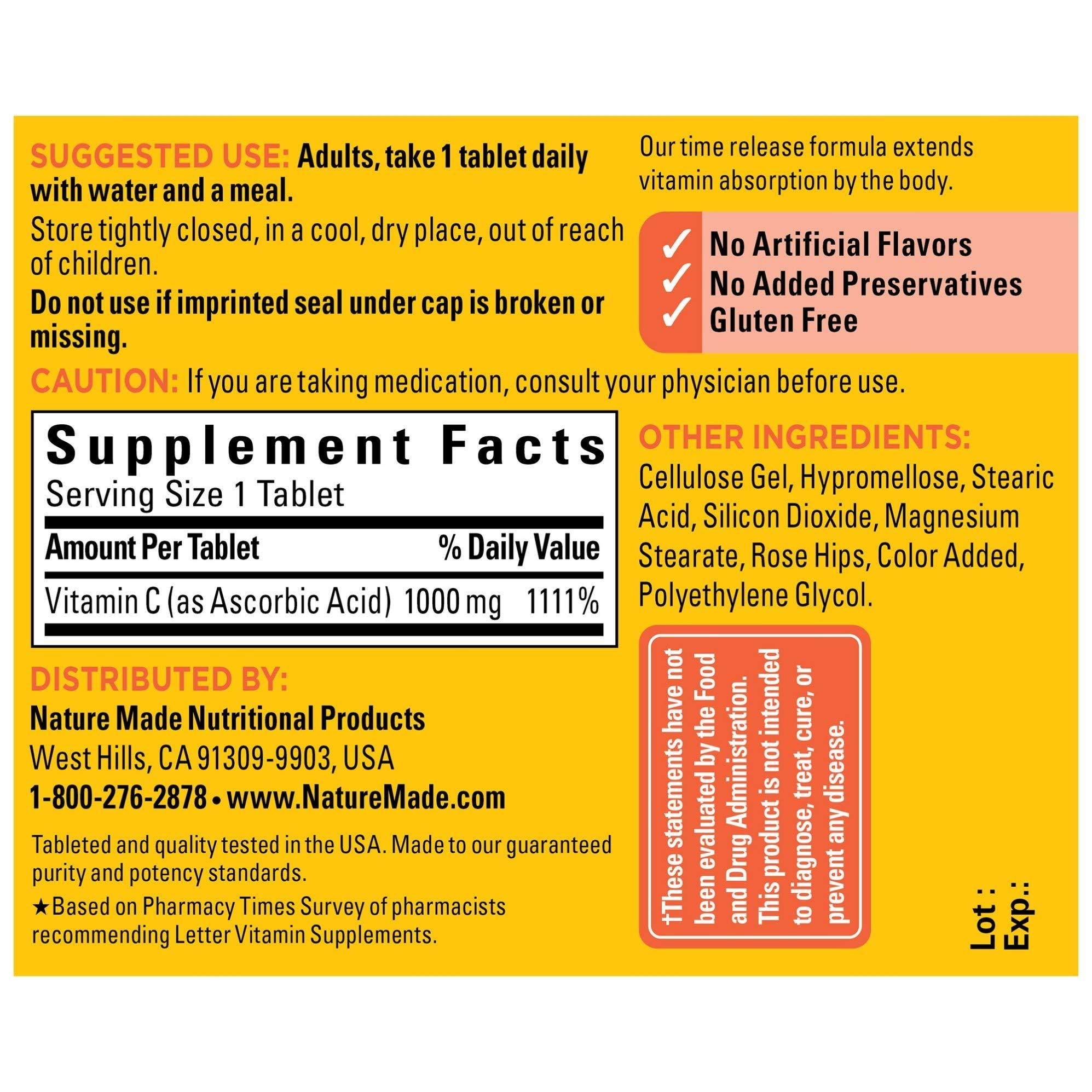 Nature Made Nature Made Vitamin C 1000 mg Time Release Tablets with Rose Hips, 60 Count to Help Support the Immune System