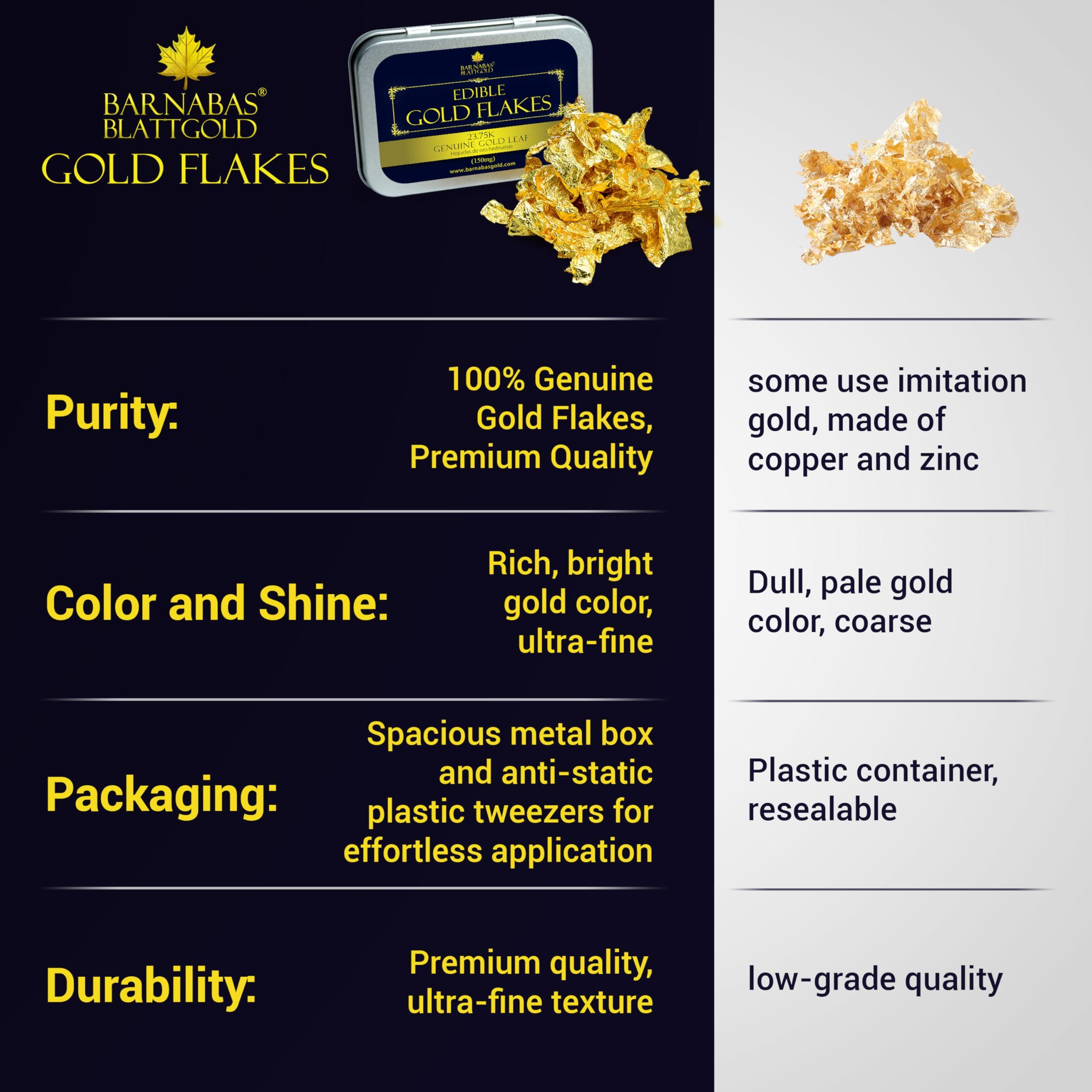 BARNABAS BLATTGOLD Barnabas Blattgold Genuine Edible Gold Flakes,150mg/Jar, Edible Gold Leaf for Cake Decorations, for Baking, for Drinks and for Food