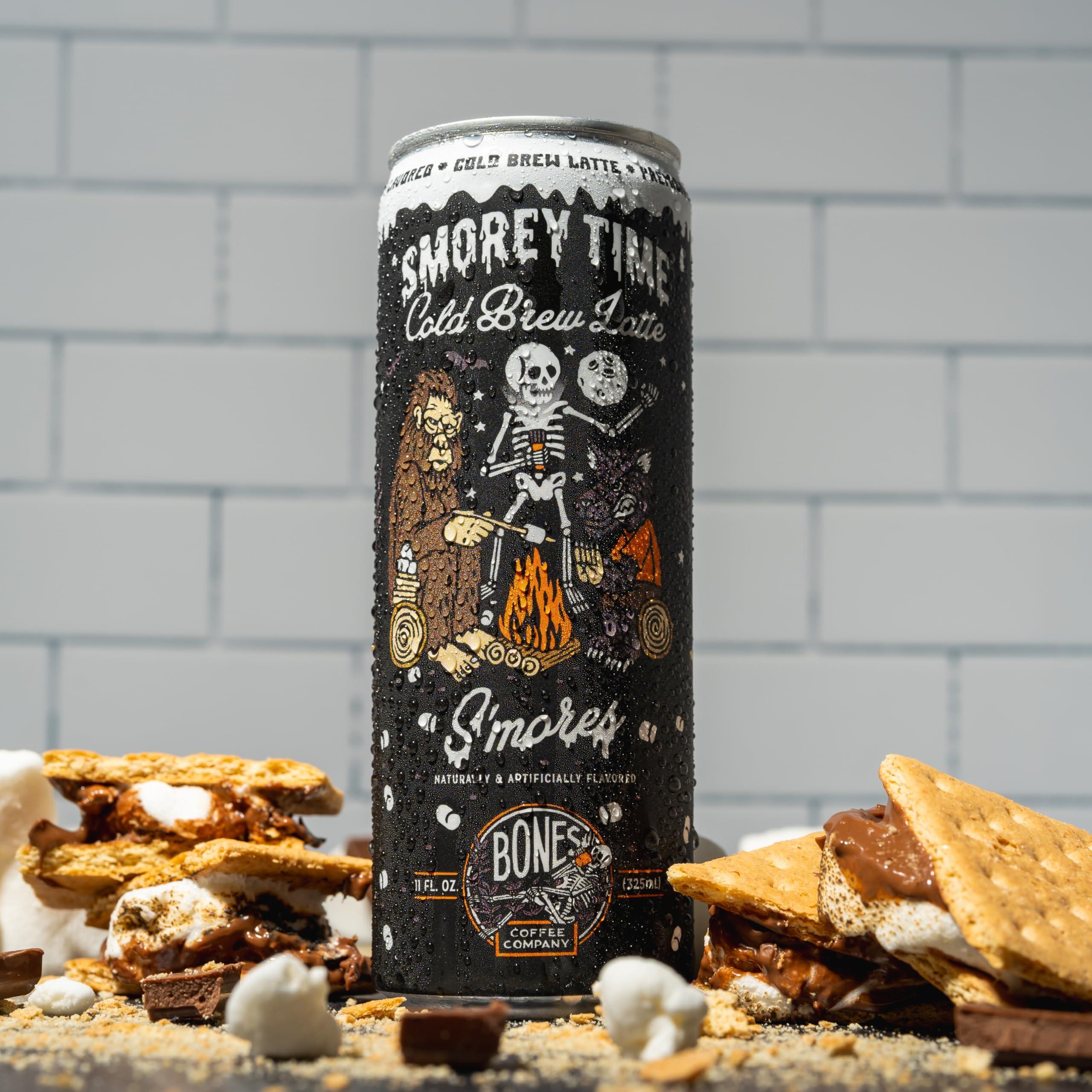 Bones Coffee Company Bones Coffee Company S\'morey Time Flavored Cold Brew Coffee S\'mores & Graham Crackers Flavor, 1 Fl Oz Cold Brew Latte, Canned Coffee Drinks, Coffee On-the-Go (12 Pack)