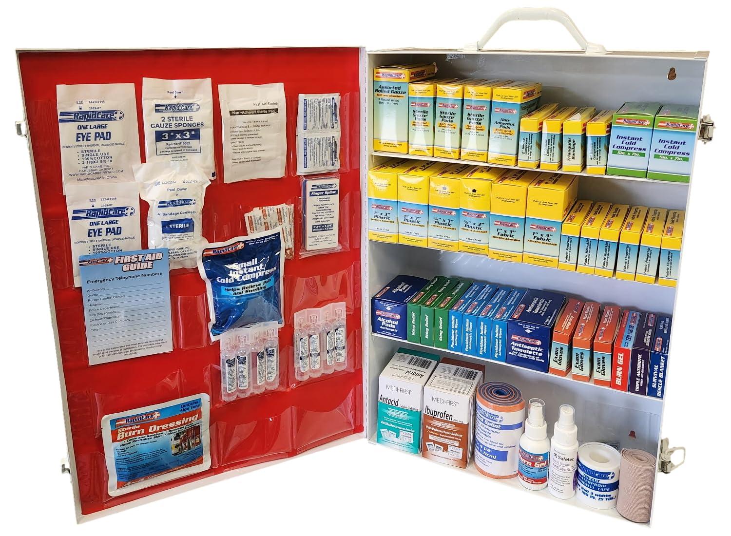 Rapid Care First Aid Rapid Care First Aid 864-09-1F 4 Shelf ANSI/OSHA Compliant All Purpose First Aid Cabinet & Medical Station with First Aid Sign, Exceeds OSHA/ANSI 2009, Wall Mountable, White
