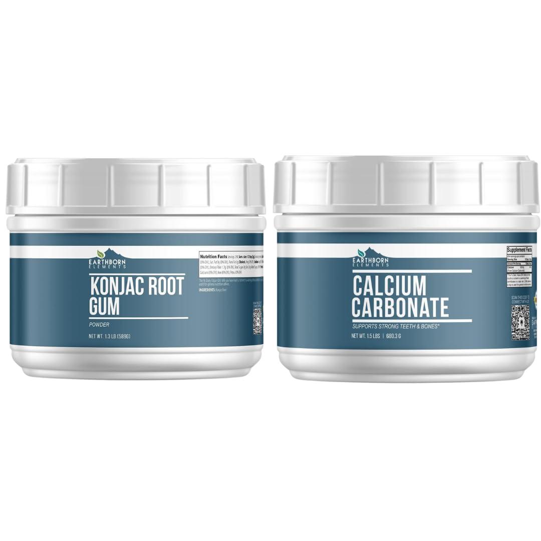 Earthborn Elements Earthborn Elements Calcium Carbonate Powder and Konjac Gum Powder Bundle, Various Sizes, Mess-Free Containers, Natural