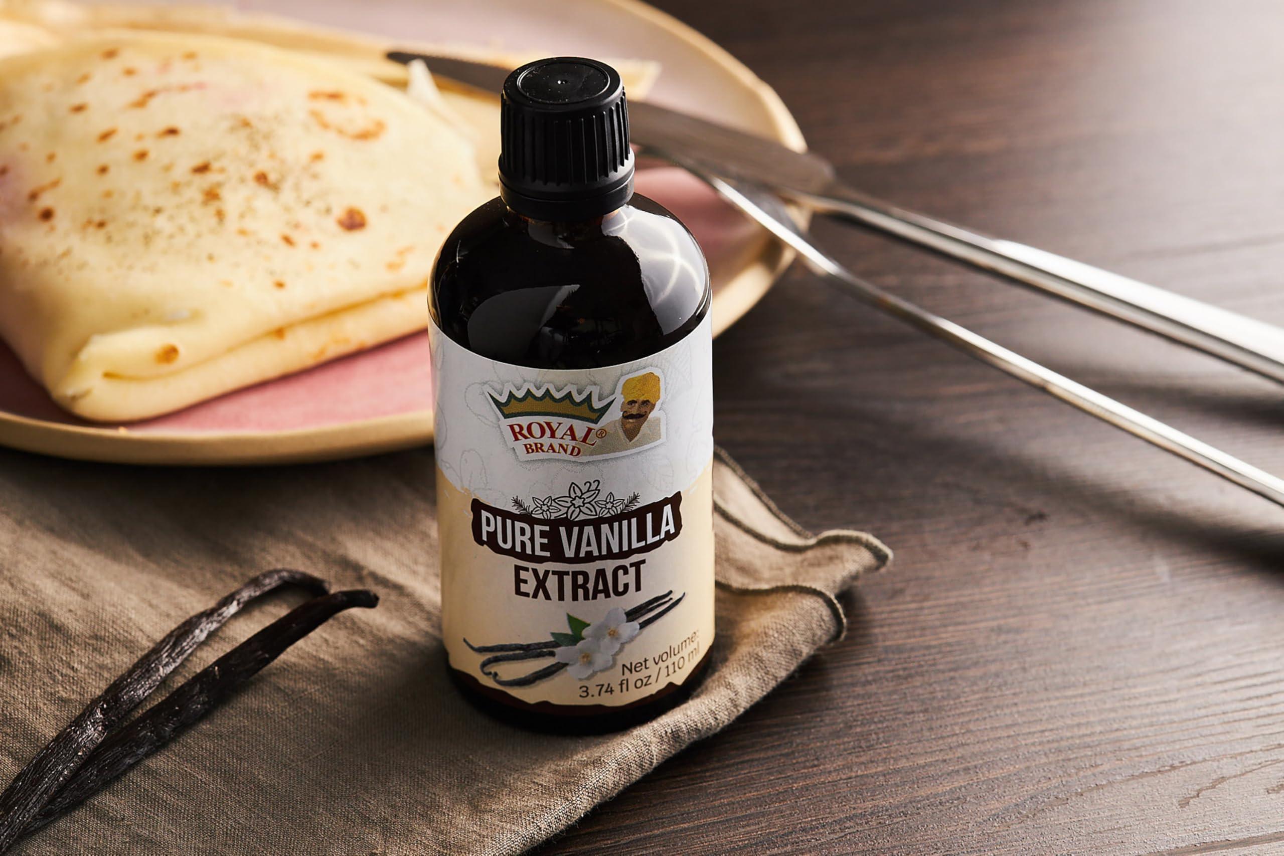 Royal Brand Pure Vanilla Extract / Pure / No Sugar / Sugar free / Glass for Better Quality / 110 ml / 3.74 fl. oz