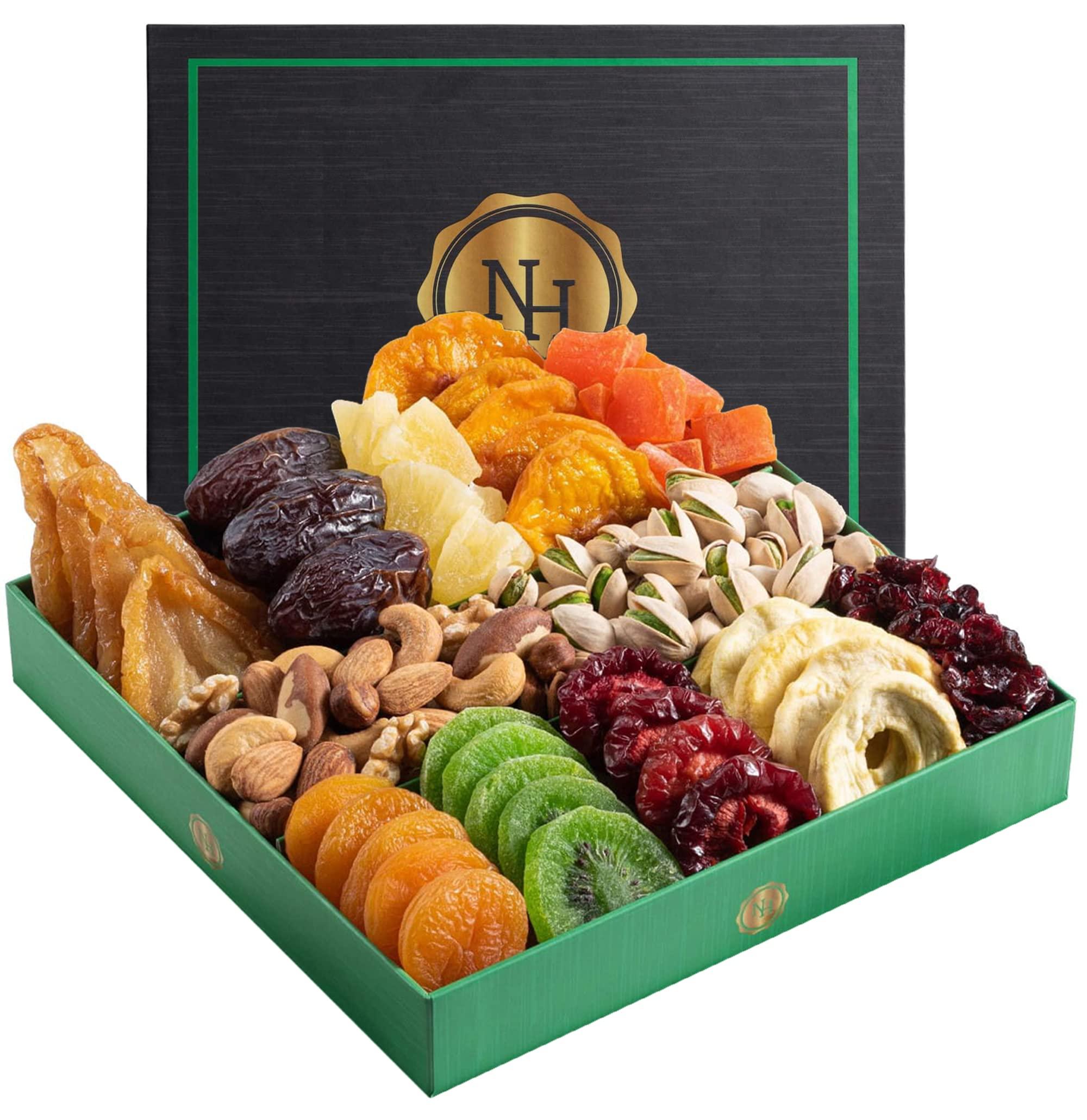 Nut Haven Holiday Christmas Dried Fruit & Nuts Gift Basket - Fresh Dried Fruit & Nuts Gift Basket - Assorted Food Gift Box for Thanksgiving, Family, Men, Women, Husband, Sympathy, Men & Women.