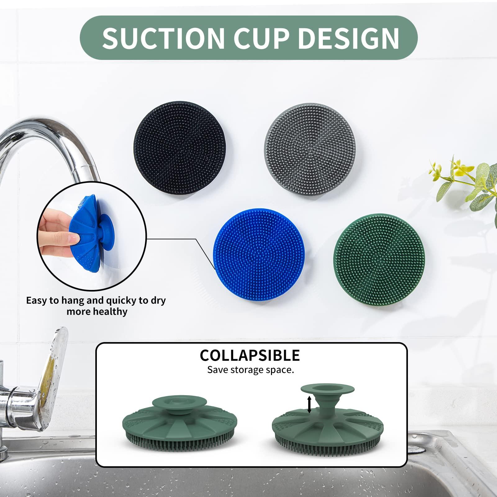 BEAUTAIL Silicone Sponge, BEAUTAIL Non-Scratch Scrub Sponges, for Washing Dishes and Cleaning Kitchen, Long Lasting and Reusable Dishwashing Scrubber, Suction Up Hang Designed, 2 Pack, Black+Olive Green