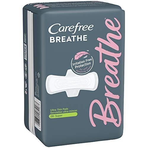 Carefree Carefree Breathe Ultra Thin Super Pads with Wings, Irritation-Free Protection, Unscented, 28 Count