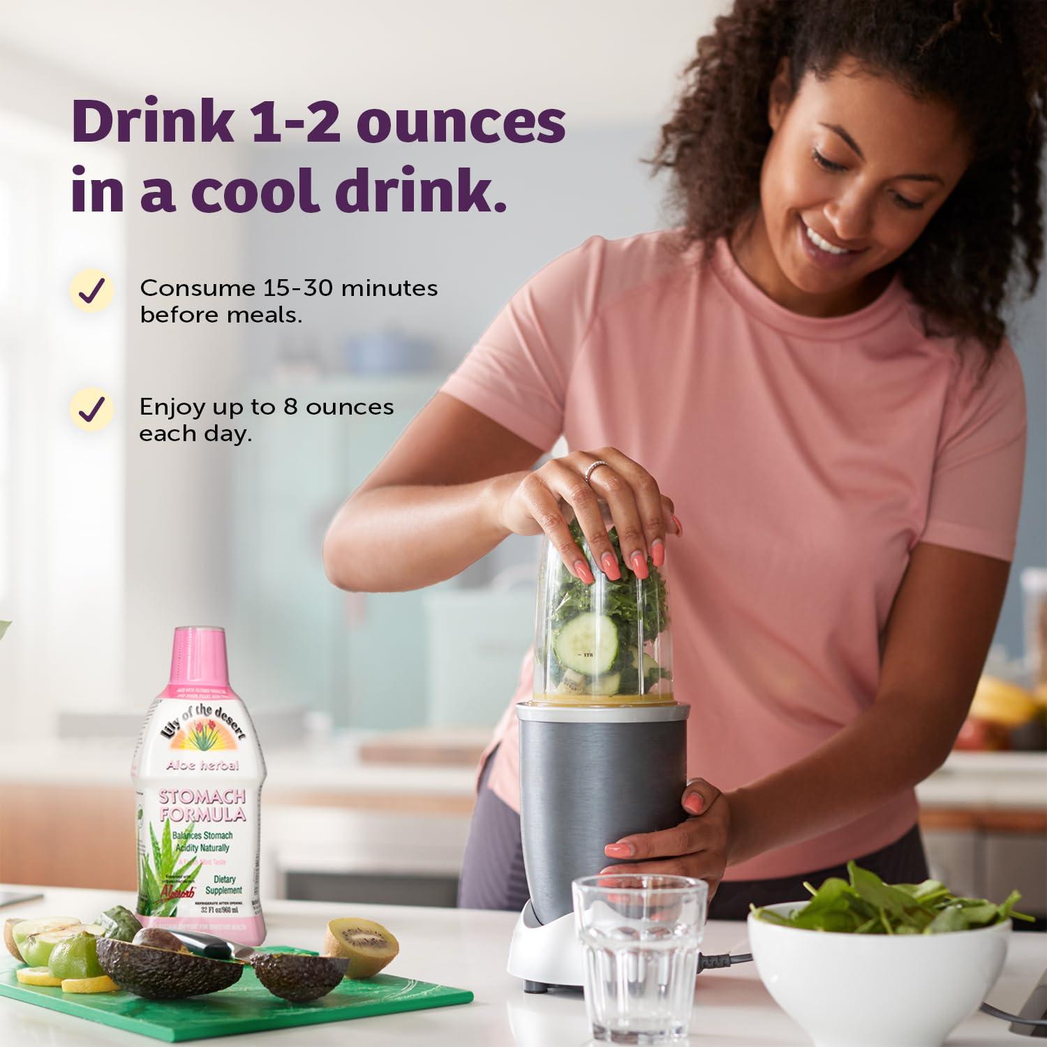 Lily Of The Desert Lily Of The Desert Stomach Formula, Organic Aloe Vera Juice with Slippery Elm, Chamomile, Peppermint, and Ginger for Gut Health, Acid Reflux, Heartburn Relief, 32 Oz (Pack of 2)