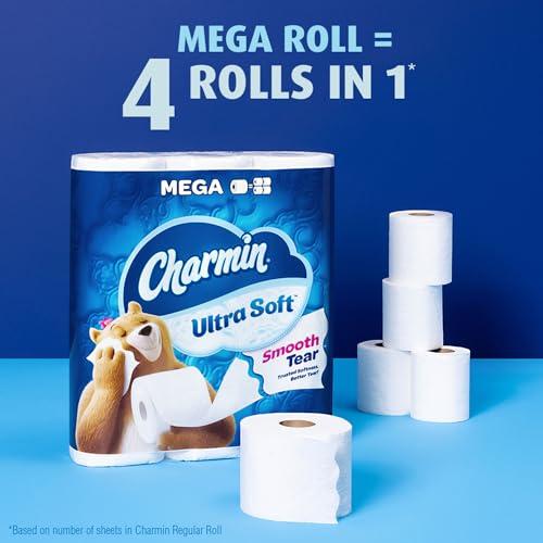 charmin Charmin Ultra-Soft 2-Ply Toilet Paper Mega Rolls, 4\" x 4\", White, 224 Sheets Per Roll, Pack Of 12 Rolls