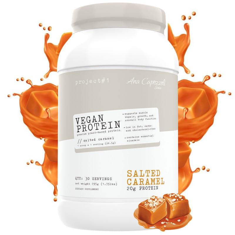 Project #1 Premium Vegan Protein Powder - Plant-Based, Protein per Serving, Gluten-Free, Soy-Free, Sweetened with Stevia (Salted Caramel) | Vegan | Organic Protein Powder
