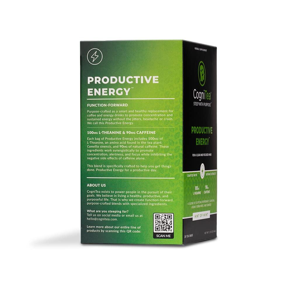 CogniTea CogniTea Productive Energy Tea - Enhanced Focus & Energy with 100mg L-Theanine, 90mg Caffeine Organic Guayusa & Yerba Mate, Assam Black Tea - Crash-Free Cognitive Boost
