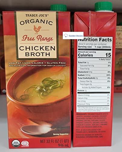 Trader Joe's2 Trader Joe’s Organic Free Ranges Chicken Broth 32fl oz 946ml (Two Boxes)