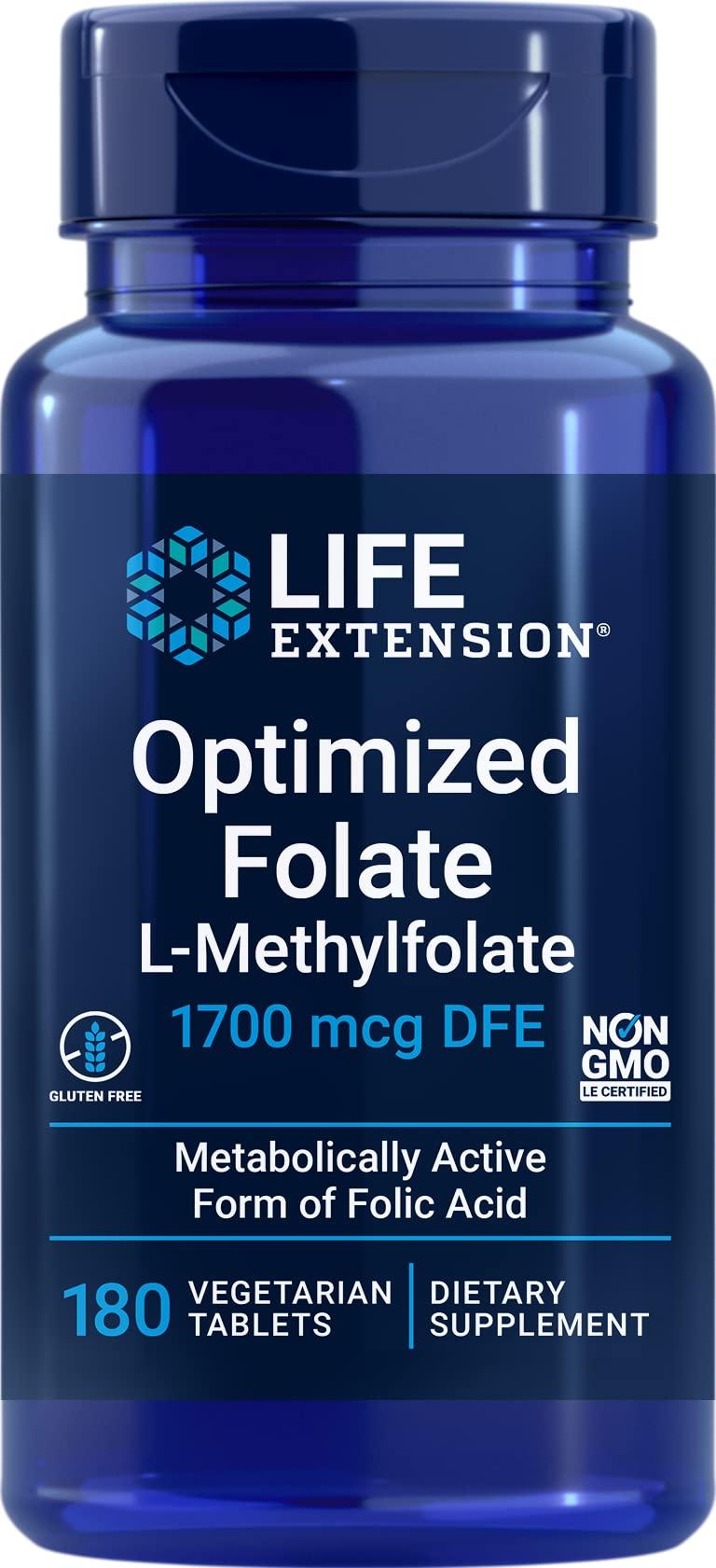 Life Extension Life Extension Optimized Folate (L-Methylfolate) 1700 mcg DFE, 180 Veg Tablets