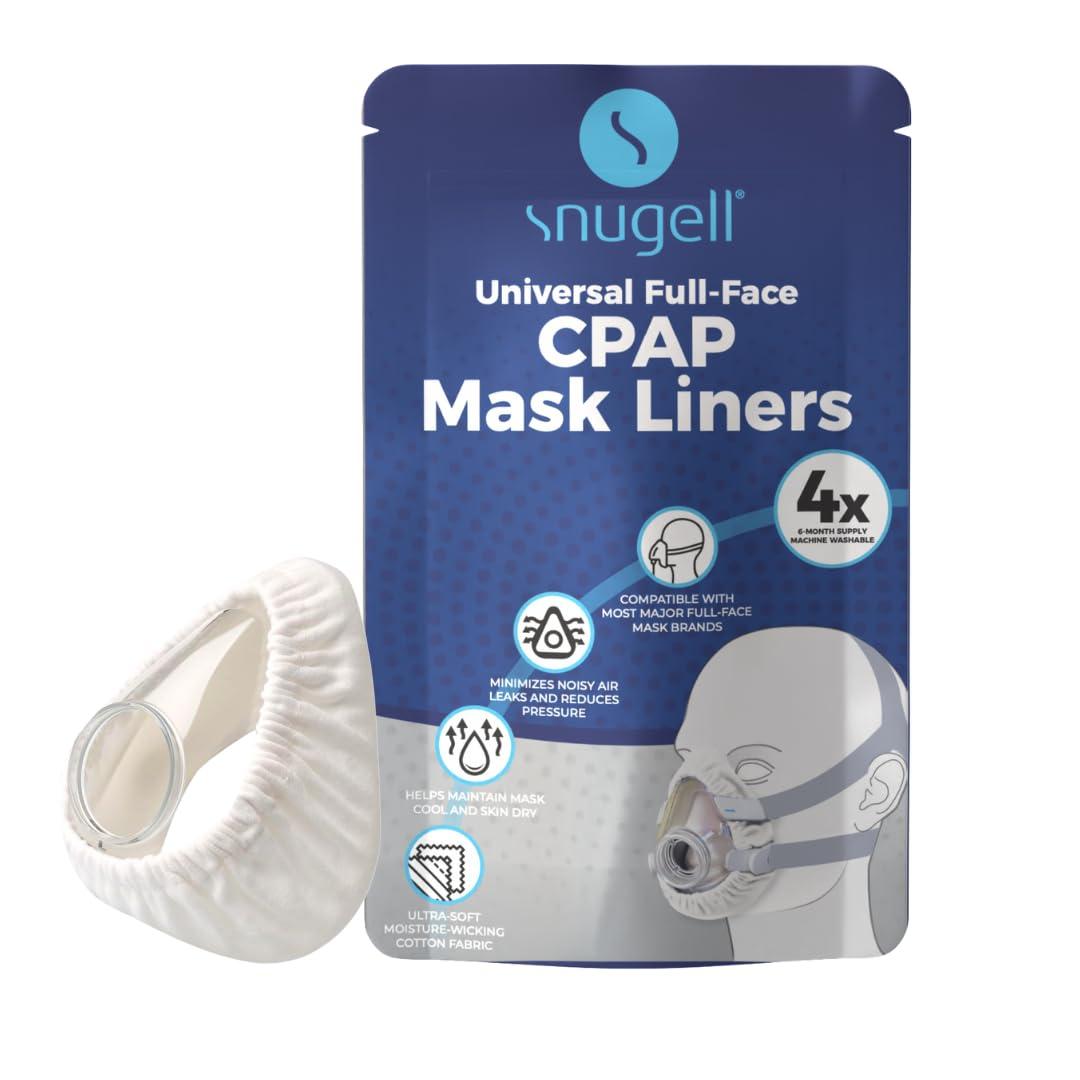 Snugell Snugell CPAP Mask Liners Full-Face (4-Pack) White Soft Cotton Fabric CPAP Skin Protector for Universal Fit Reduces Skin Irritation, Air Leaks Reusable & Washable for 6-Month Supply