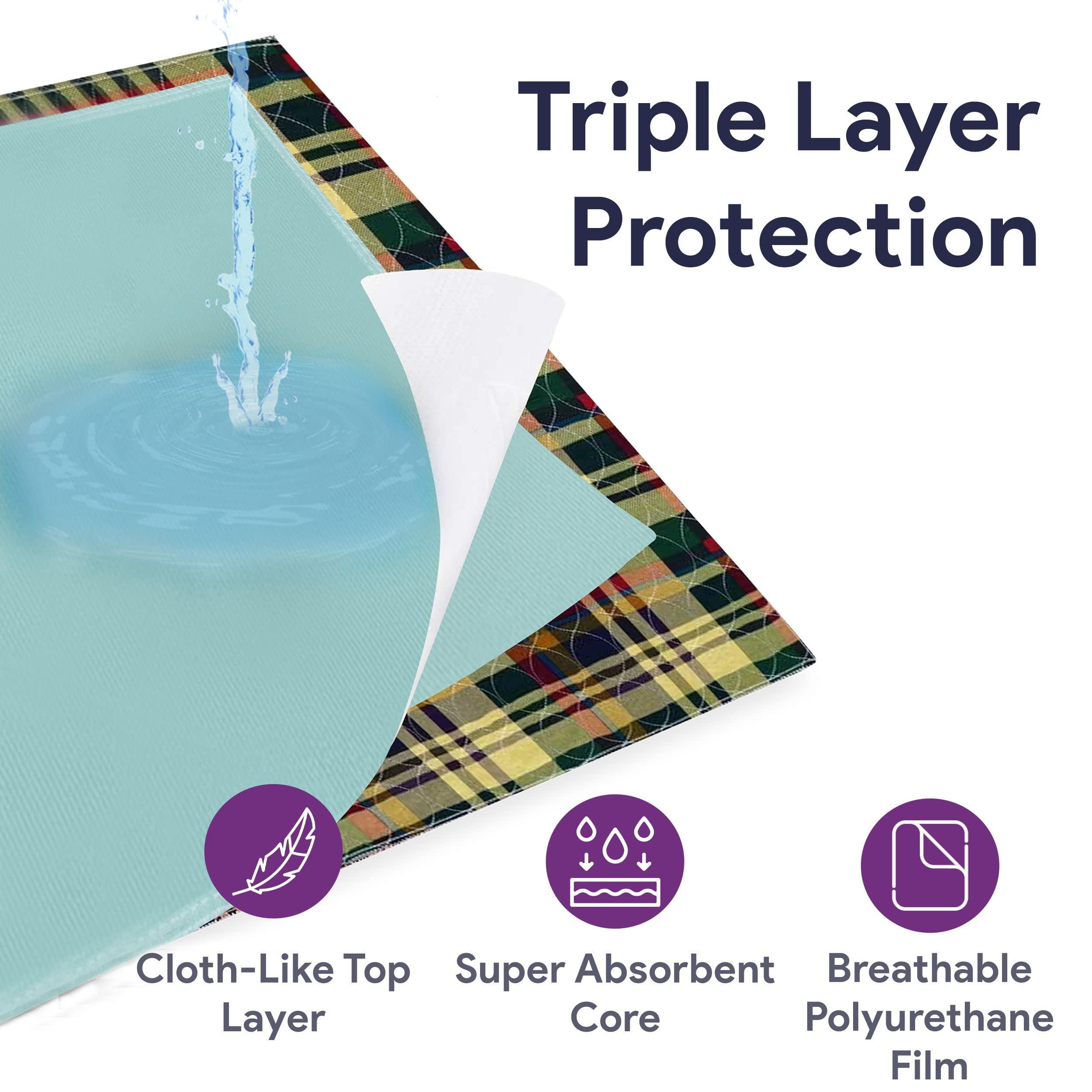 ProHeal Incontinence Bed Pads Washable - Tartan Plaid Waterproof Bed Pads - Soft Leak Proof Chucks - Moderate Absorbent Reusable Pee Pads for Adults - Withstands Extensive Washing - 18" x 24" - 3 Pack