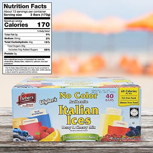 Lieber's Lieber's Italian Ice Freeze Pops - Berry & Cherry Mix Ice Pops - Gluten-Free and Fat-Free Freeze Pops - 40 Bars Freeze Pops Bulk for Kids and Adults - No Color Freeze and Serve Italian Ices