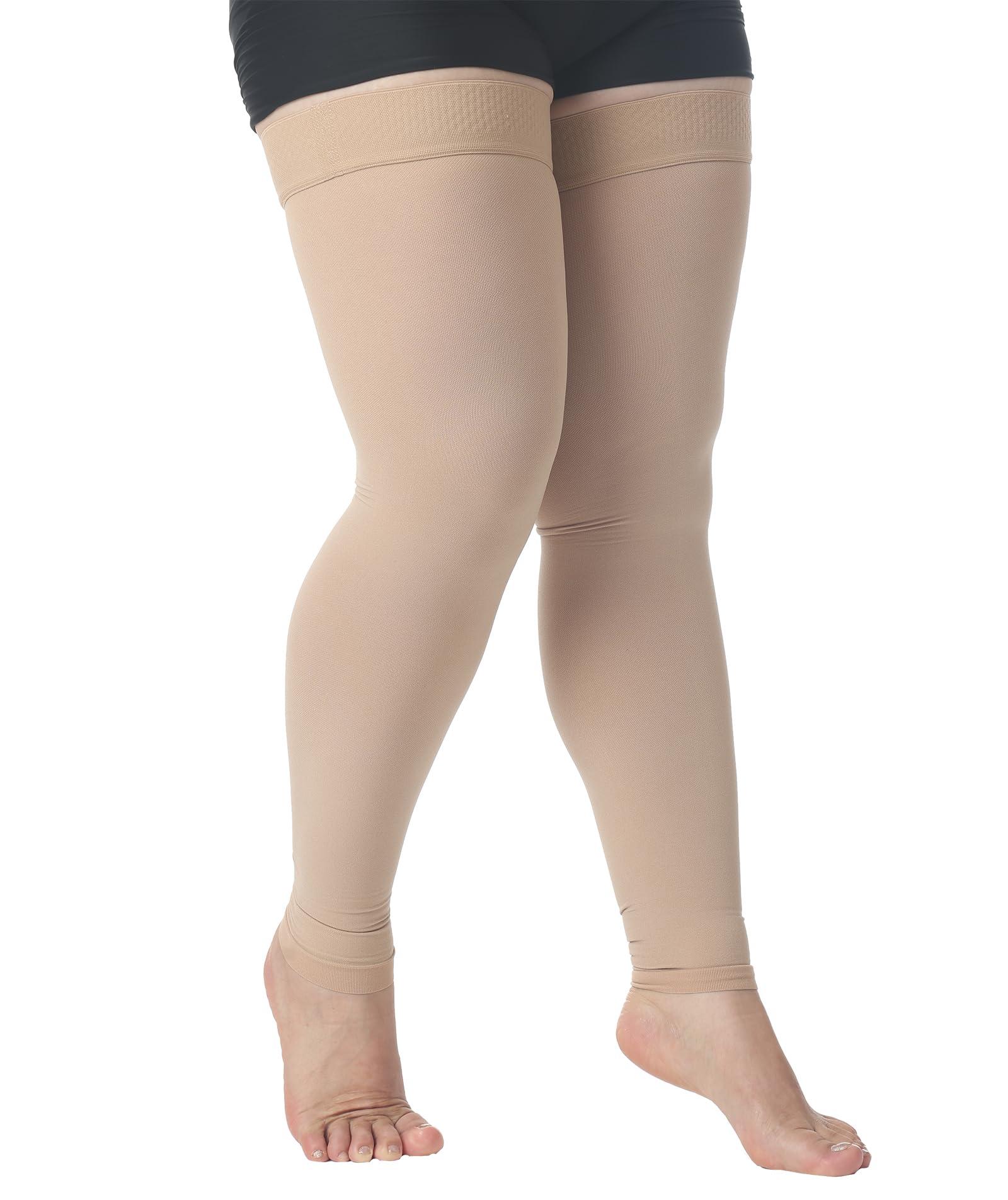 MGANG MGANG Plus Size 5XL Extra Wide Ankle and Silicone Band, 15-20 mmHg Medical Compression Stockings for Men & Women, Full Leg Support for Varicose Veins, Edema, Travel, Flight, Pregnant, Beige