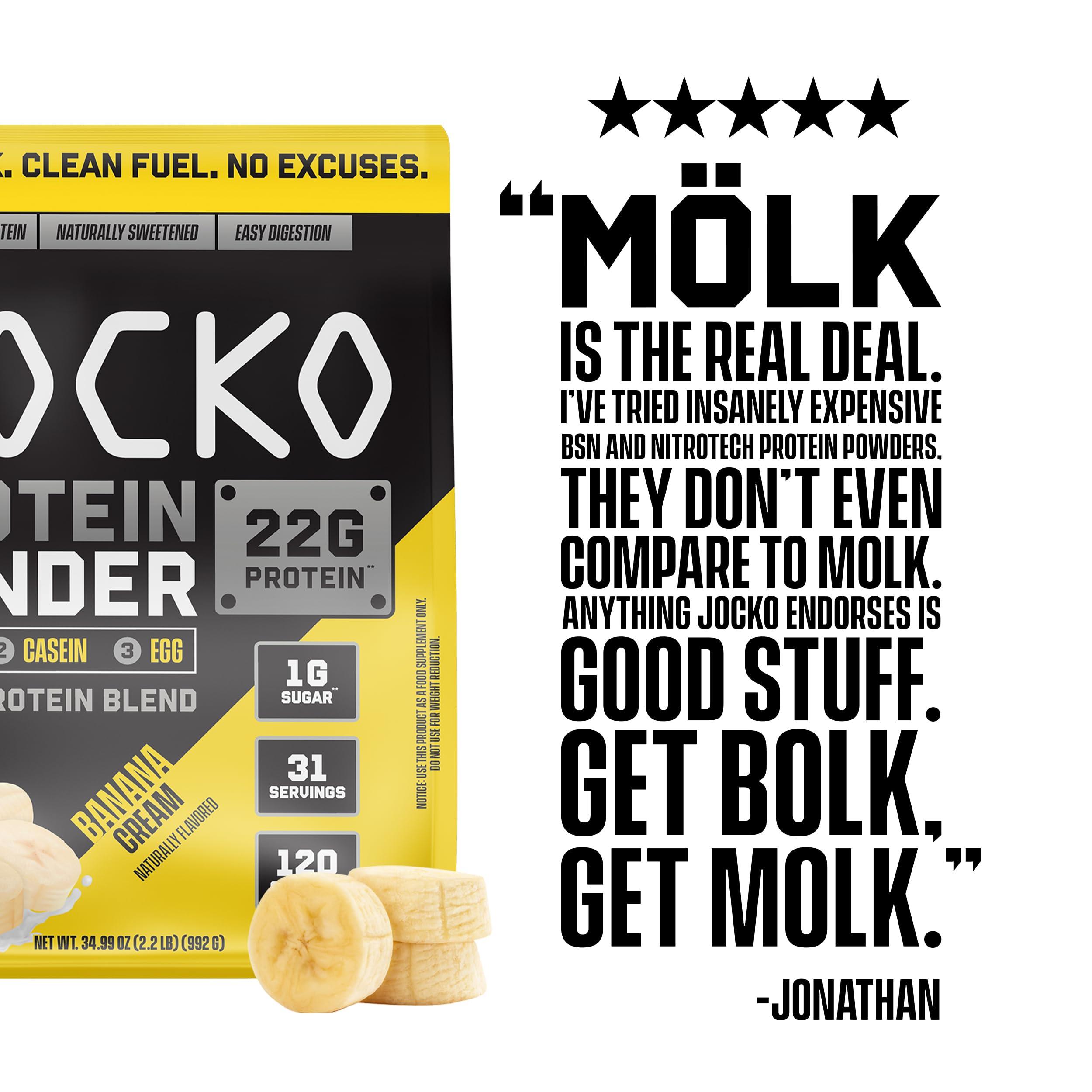 Jocko Fuel Jocko Mlk Whey Protein Powder 22g Low Sugar Monk Fruit Blend - Muscle Recovery & Growth, Packaging May Vary (31 Servings, Banana Cream)