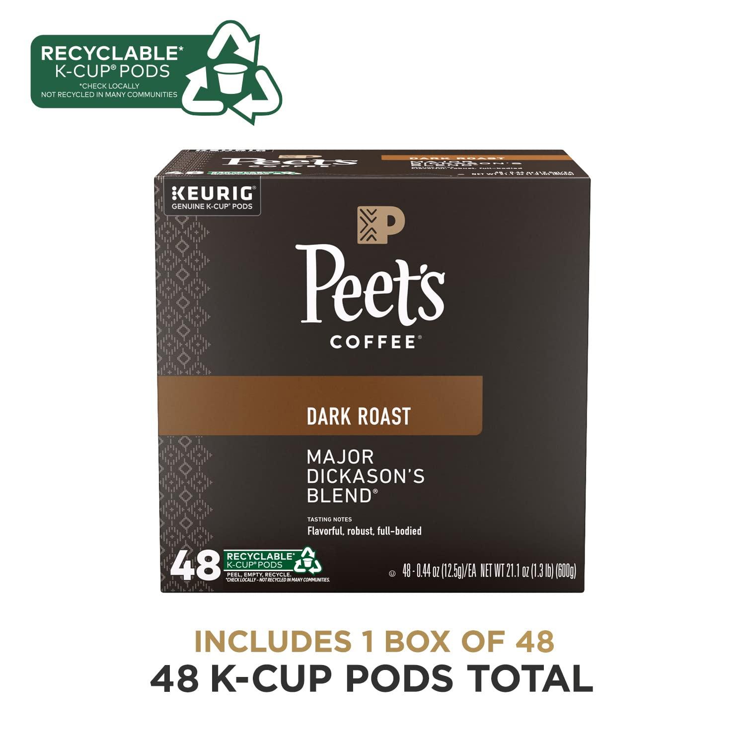Peet's Coffee Peet\'s Coffee, Dark Roast Keurig K-Cup Pods - Major Dickason\'s Blend 48 Count (1 Box of 48 K-Cup Pods)