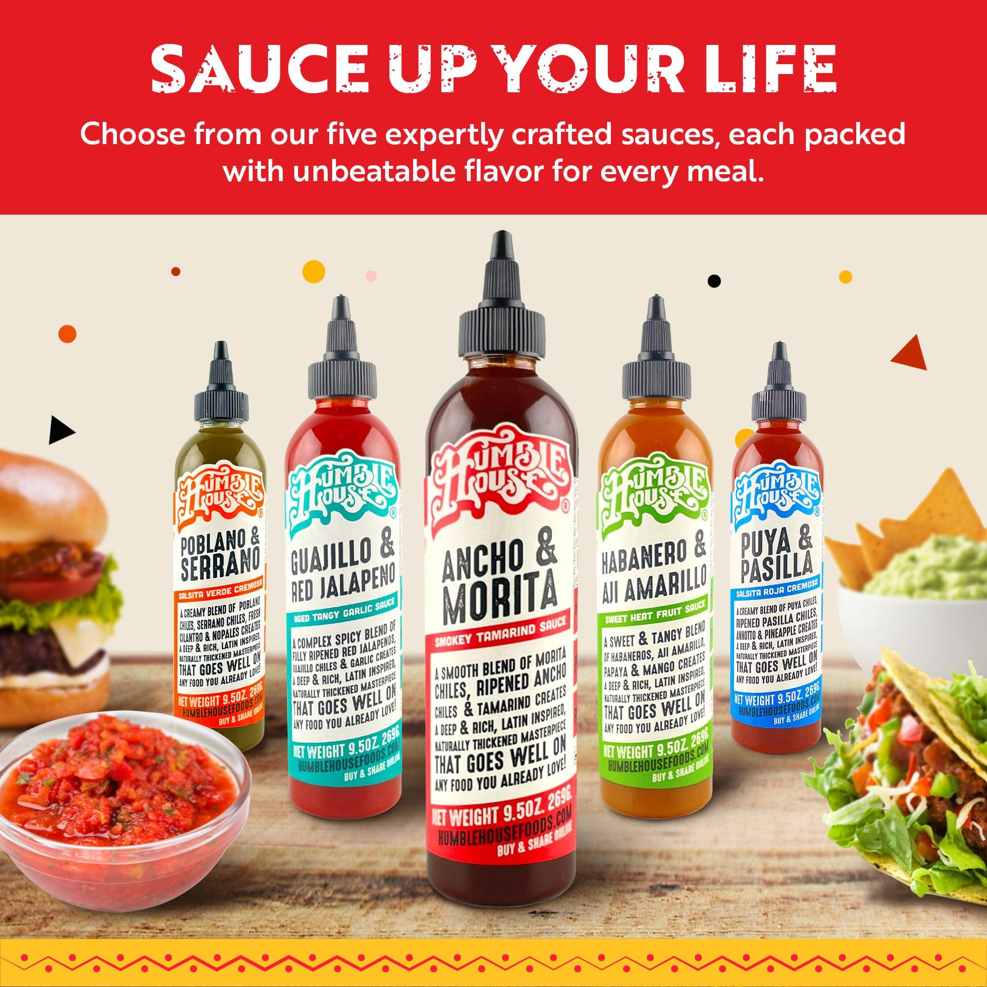 Humble House Humble House - Ancho & Morita Chiles Hot Sauce, Low in Calories and Sodium, Vegan Condiments for Chicken Wings, Steaks, Tacos, Burgers & More, Preservative-Free Enchilada Sauce, 9.5 oz