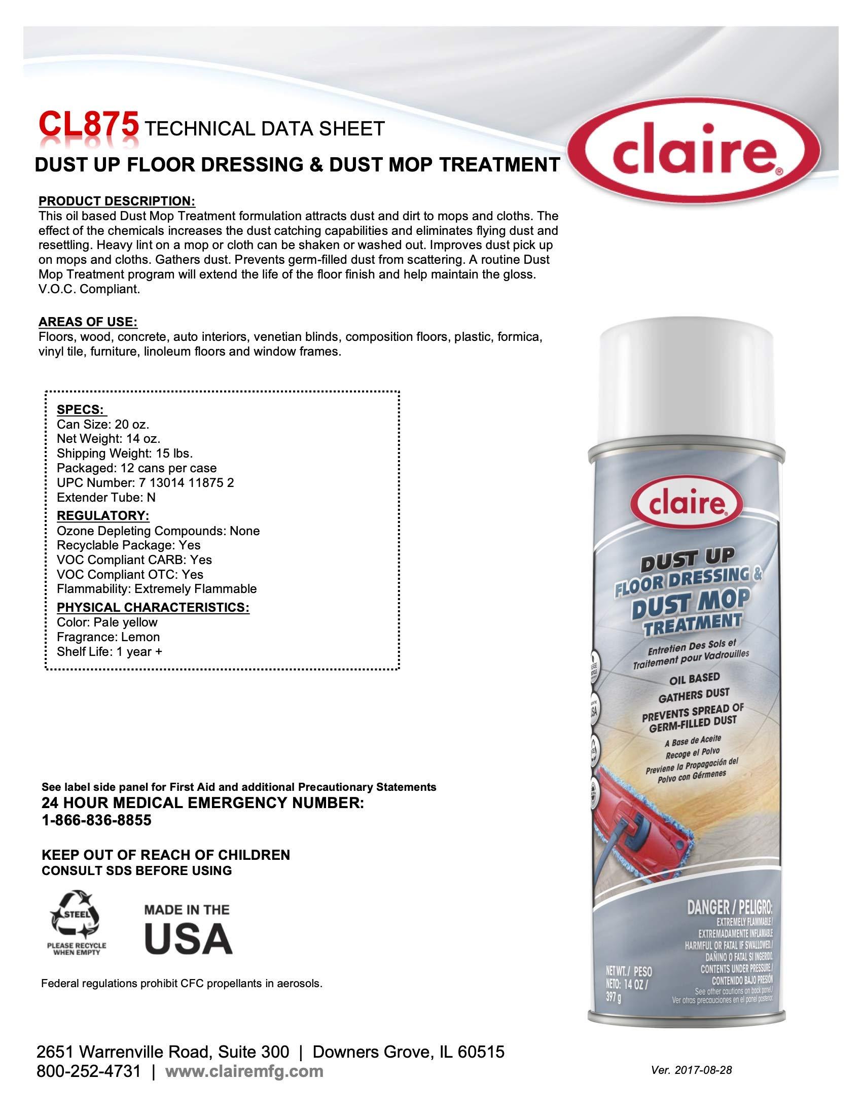 Claire Claire CL875-12pk Dust Up Floor Dressing & Dust Mop Treatment - Oil Based; 14 Oz. Net Wt, 12 Count