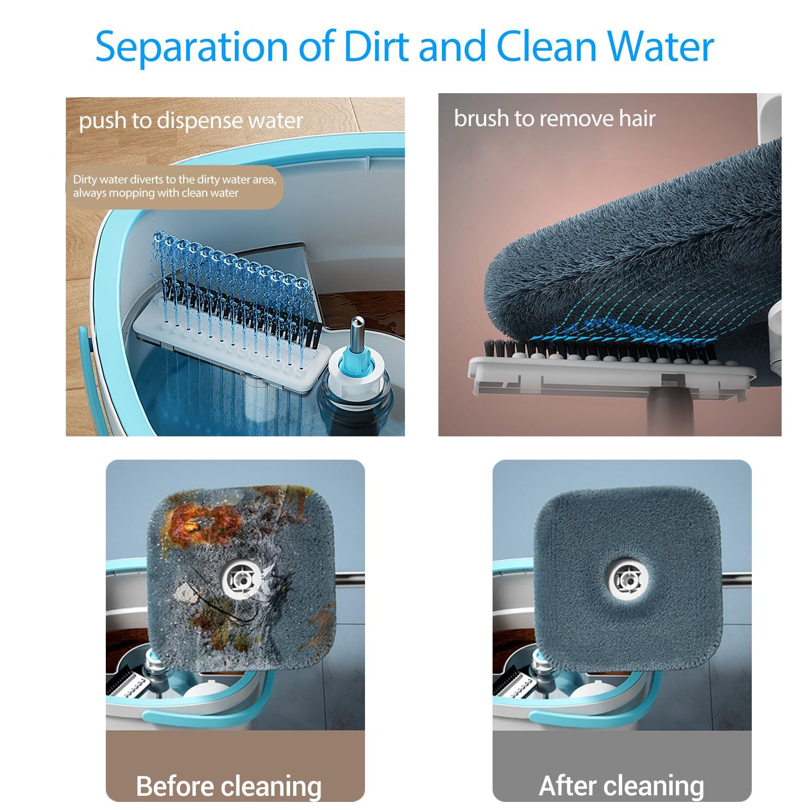 CIWEI Spin Mop, Mop and Bucket with Wringer Set for Home Cleaning Spinning Mops with Separate Dirty and Clean Water Wet and Dry Mop for Floors (Square Spin Mop, 3 Washable Microfiber Mop Pads)