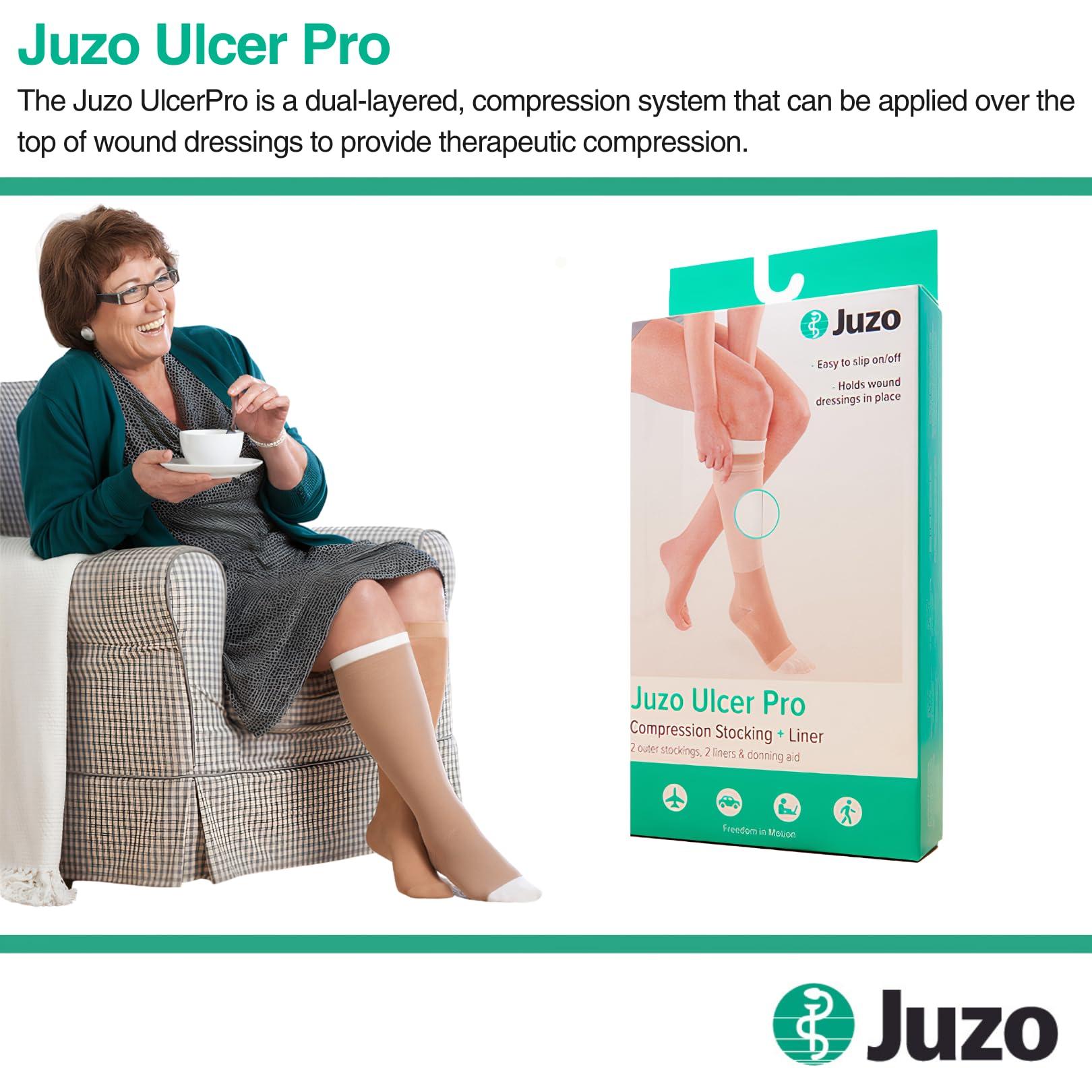Juzo Juzo Ulcer Pro 2-Part System, 30-40 mmHg Compression Stockings, Knee High, Closed Toe | Compression Socks for Post Edema Reduction Venous Leg Ulcers Treatment | Beige, X-Small (I) Short