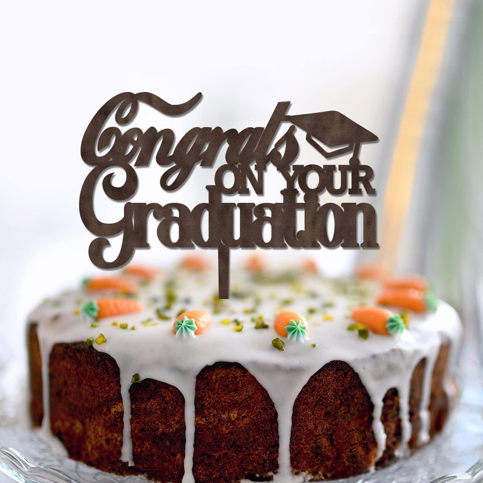 lutieger Grad Cake Toppers Congrats on Your Graduation For Congrats Graduation Cake Decorations Cake Toppers Graduation Cap Grad Gifts For Son/Daughter Brown Wood