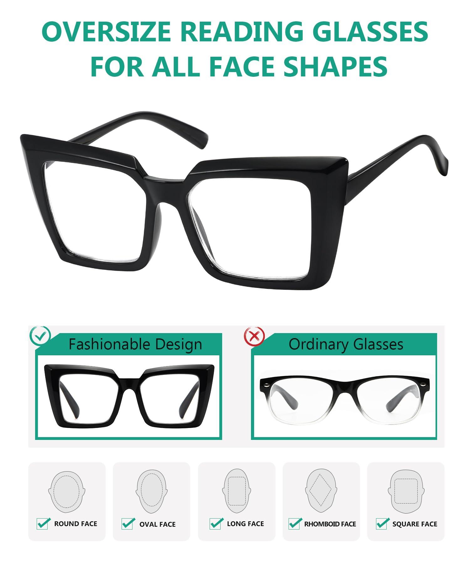 Eyekepper Eyekepper Oversized Reading Glasses for Women Fashionable Readers - Black +1.50