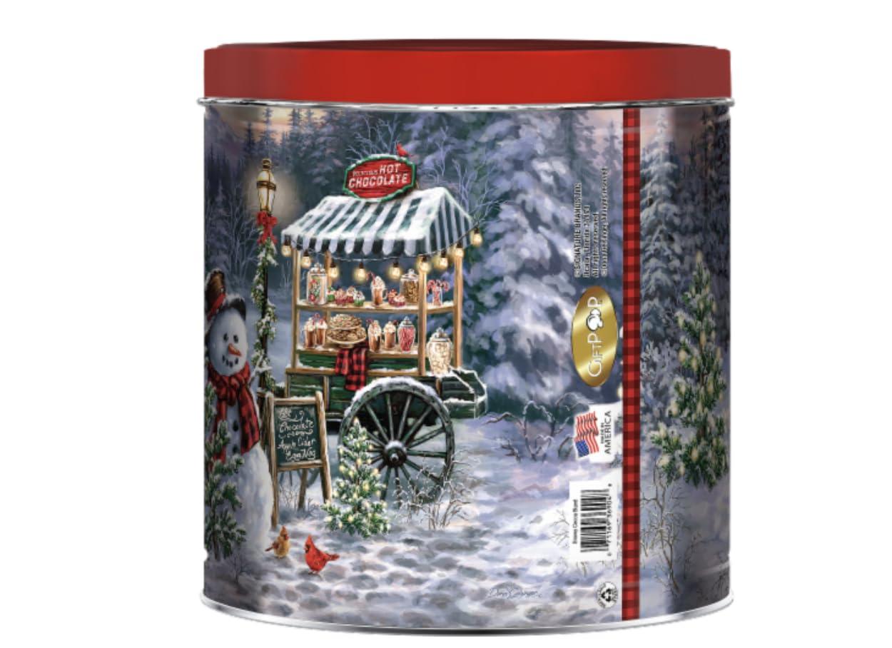 Signature Brands Classic Collectible Gourmet Holiday Popcorn Tin Caramel, White Cheddar, and Butter Popcorn